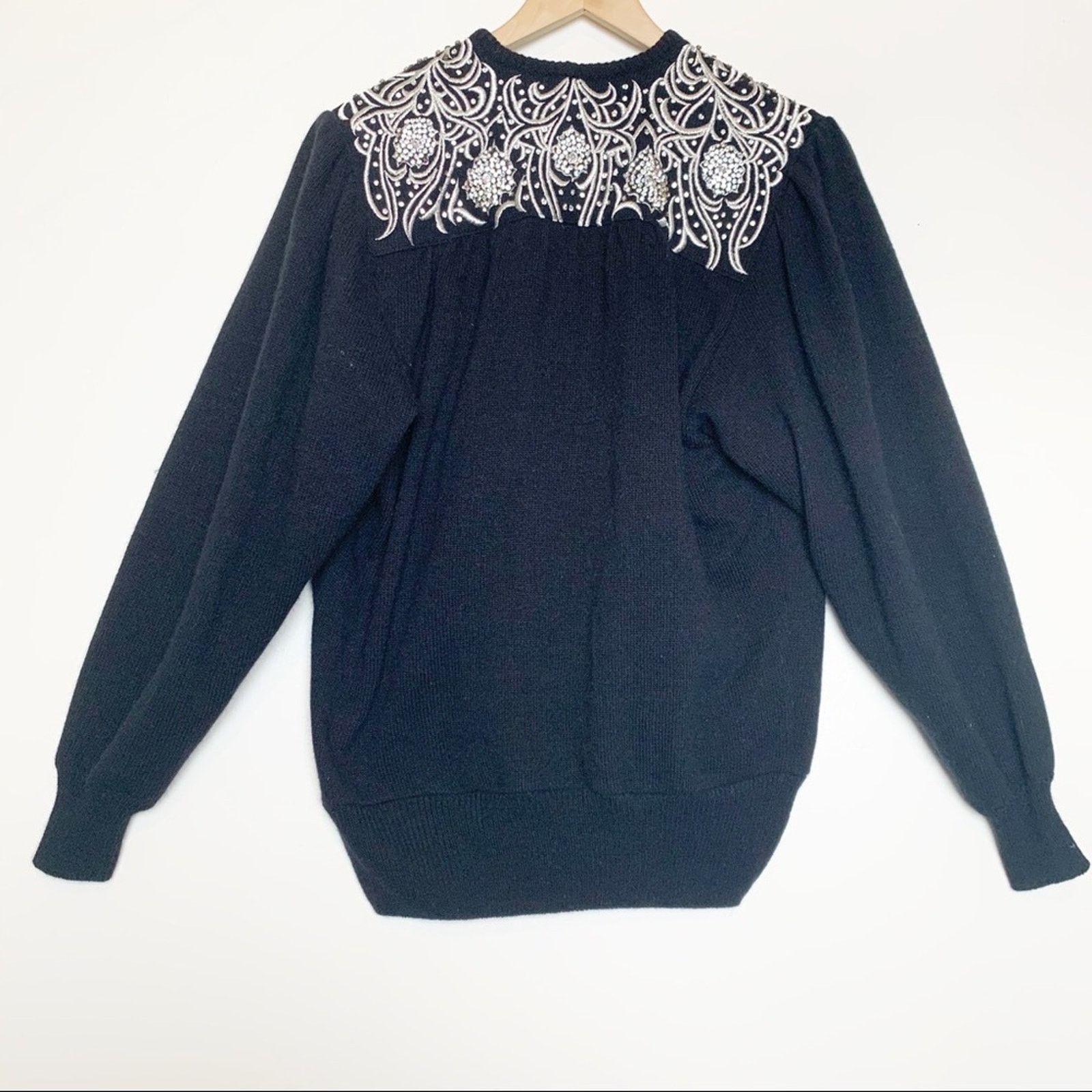 Vintage Vintage Black Angora Embellished Wrap Sweater Size Small Size S / US 4 / IT 40 - 2 Thumbnail