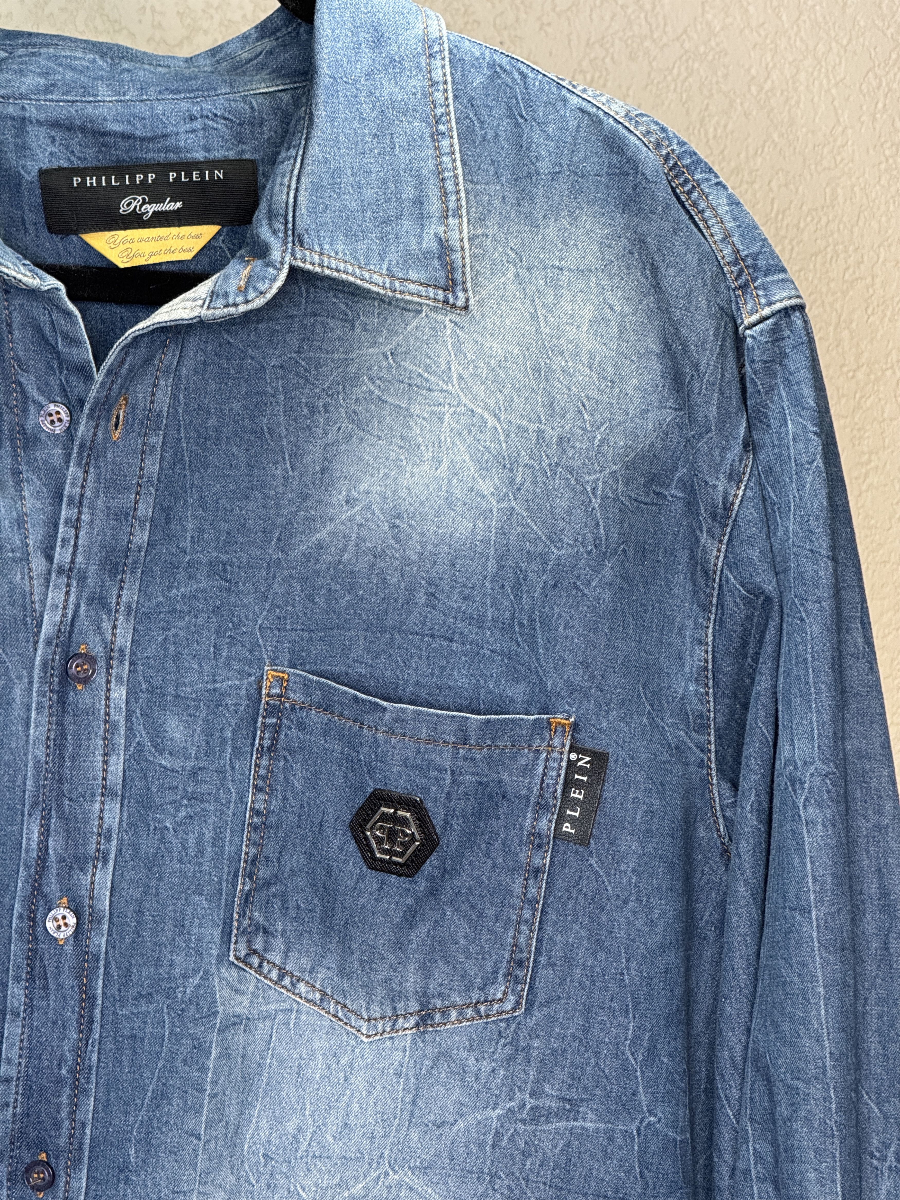 Philipp Plein Crystal Skill Denim Shirt Size US XXL / EU 58 / 5 - 3 Thumbnail