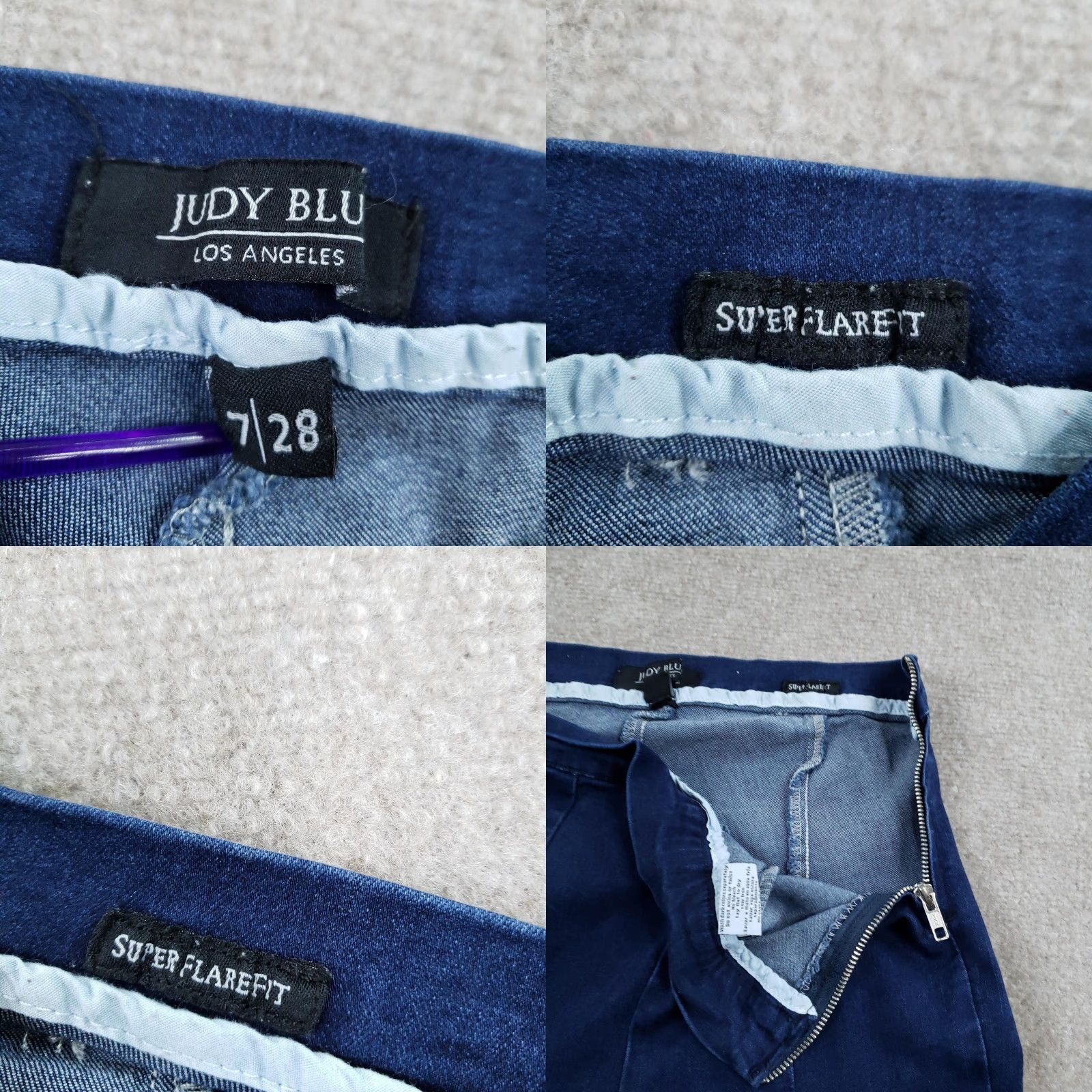 Vintage Judy Blue Jeans Womens High Rise Blue Super Flare Bell Bottoms 28 32 Inseam Distressed Stretch Raw Hem Fringe Zipper Jeans Boys? Size 28" / US 6 / IT 42 - 9 Thumbnail