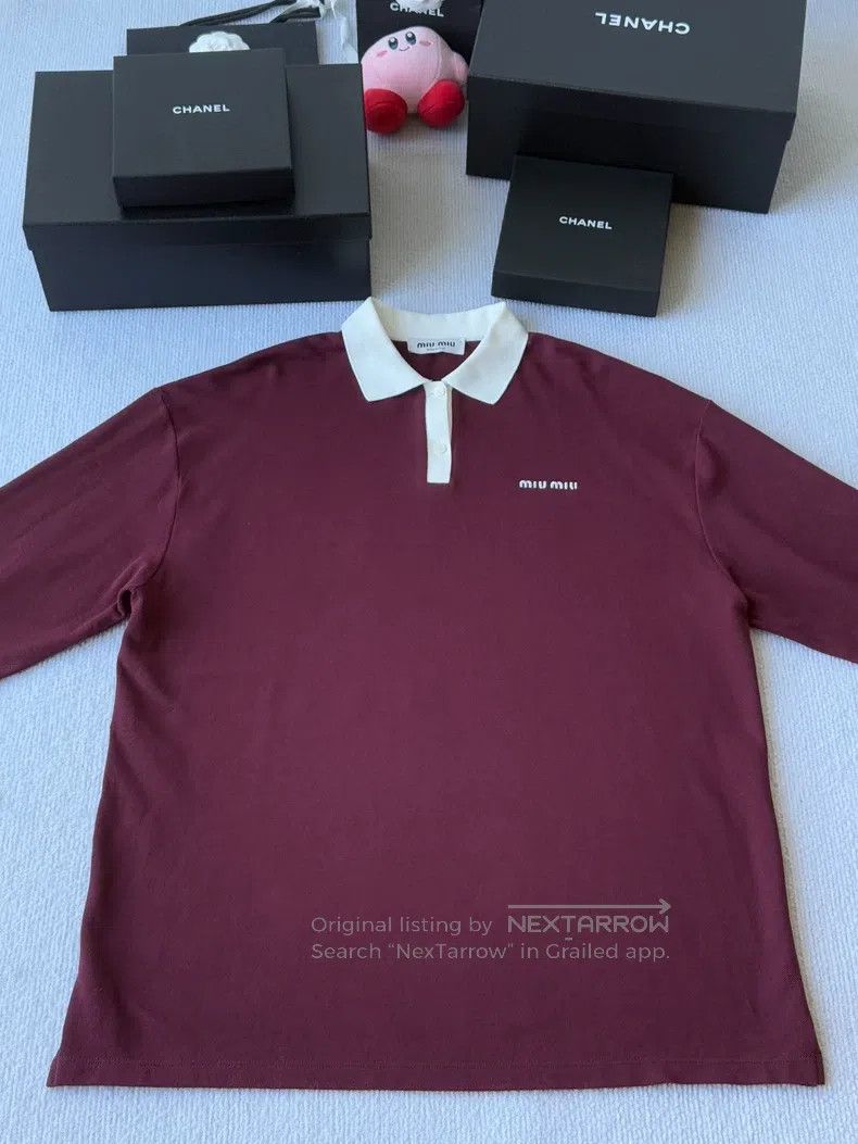 Miu Miu Miu Miu Size s Wine red polo long sleeve top Size S / US 4 / IT 40 - 1 Thumbnail
