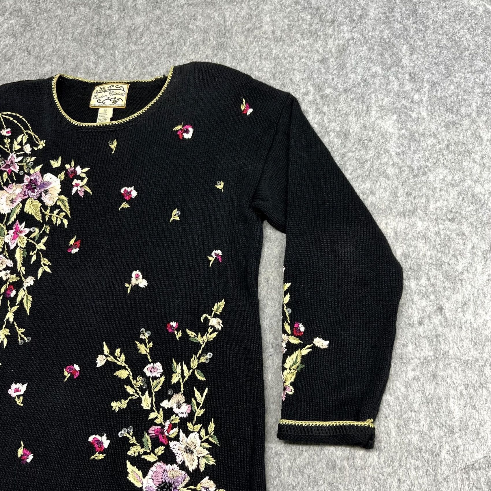 Vintage VINTAGE Heirloom Collectibles Sweater Womens M Black Floral Embroidered Y2K Size M / US 6-8 / IT 42-44 - 7 Thumbnail