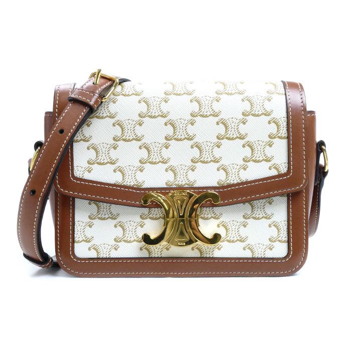 Celine Celine Teen Triomphe Canvas Calfskin Shoulder Bag Canvas Shoulder Bag 188882Bz4.01Bc in White, Women's