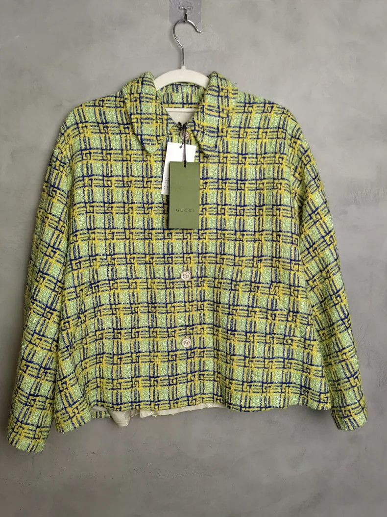 Gucci Gucci Size 36 Green plaid small fragrance lapel jacket siz Size US XXS / EU 40 - 1 Thumbnail