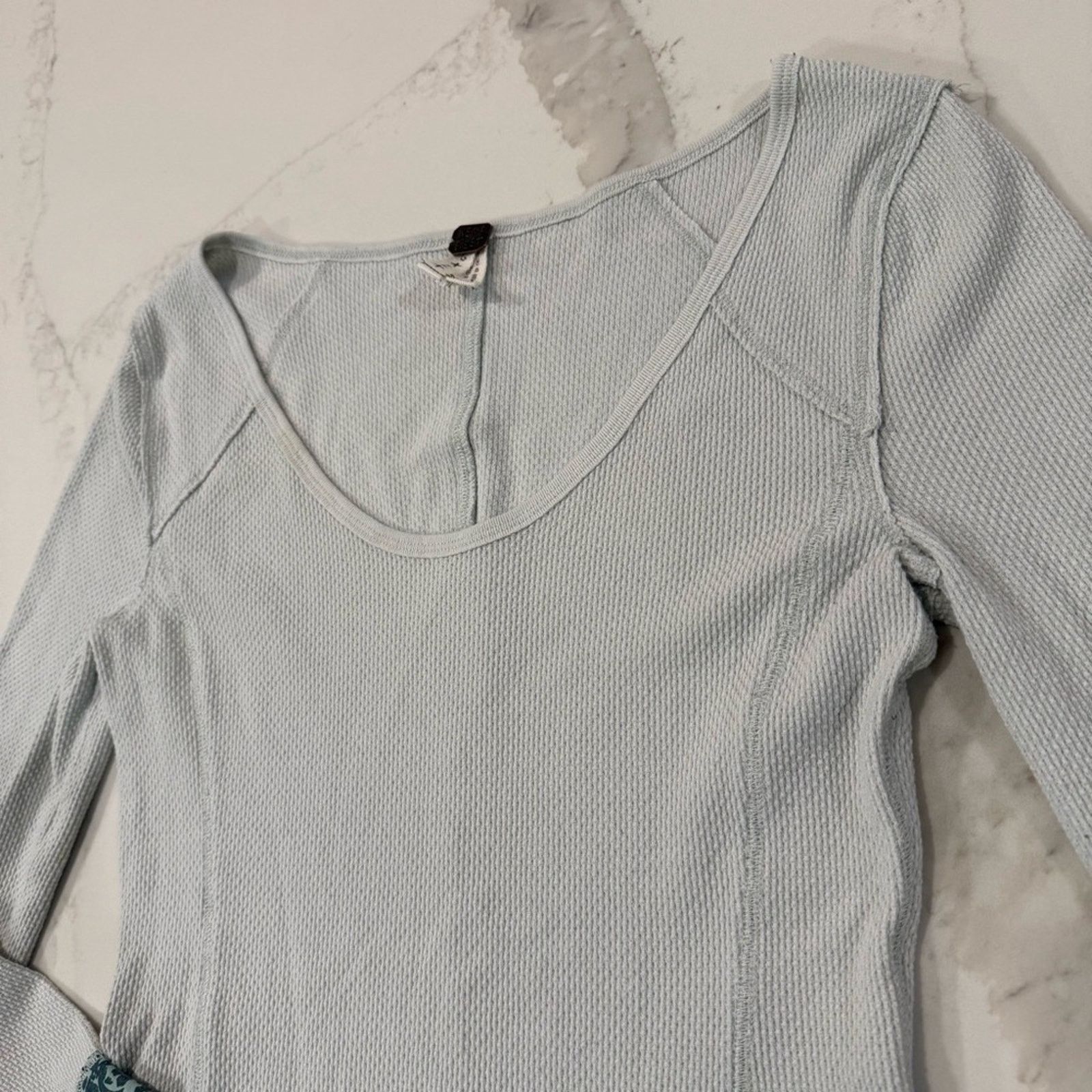 Free People Free People Bandana Cuff Waffle Knit Top Women’s Large Mint Size L / US 10 / IT 46 - 7 Thumbnail
