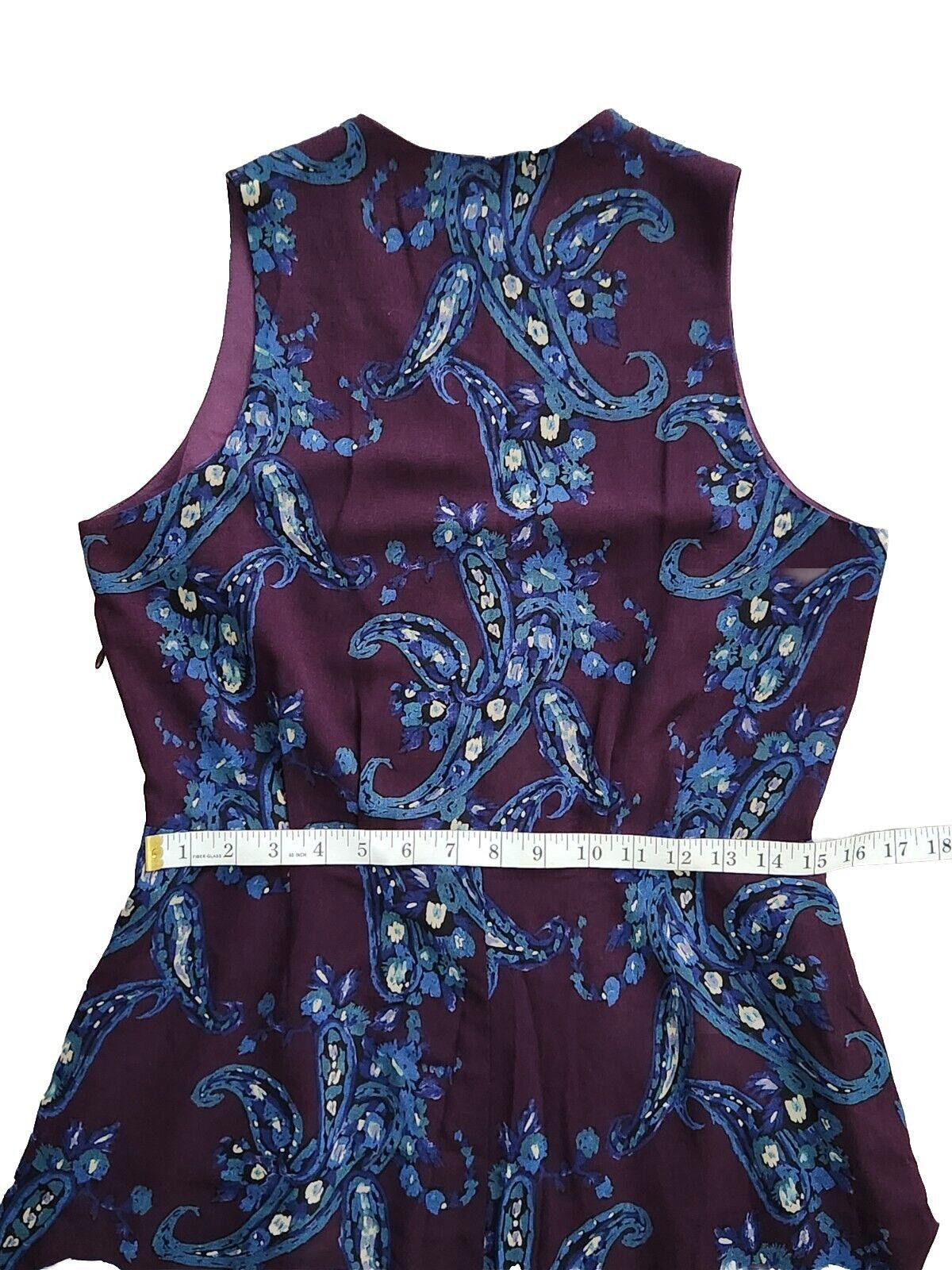Designer Cabi Dress Size 8 Blue Purple Paisley Chiffon V Neck Size M / US 6-8 / IT 42-44 - 6 Thumbnail