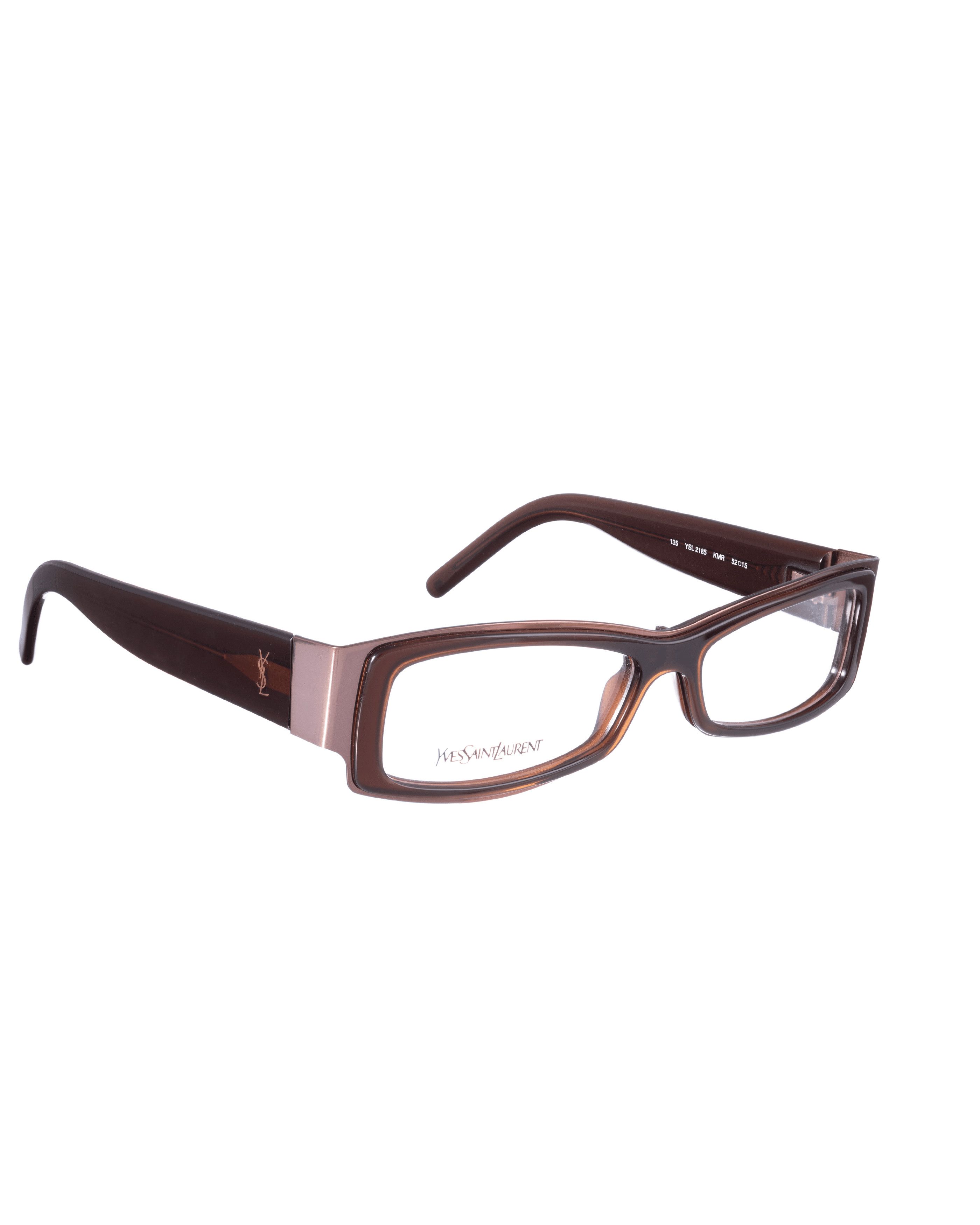 Saint Laurent Paris Yves Saint Laurent 00s Brown Glasses with Metallic Details Size ONE SIZE - 2 Thumbnail