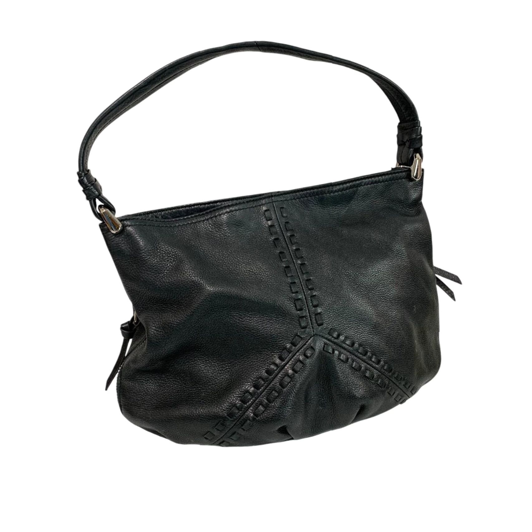 Vintage B. Makowsky Leather Shoulder Bag Black Pebbled Side Zip Pockets Women's 12" x 10" x 4.5" Strap Drop 7" Size ONE SIZE - 2 Thumbnail