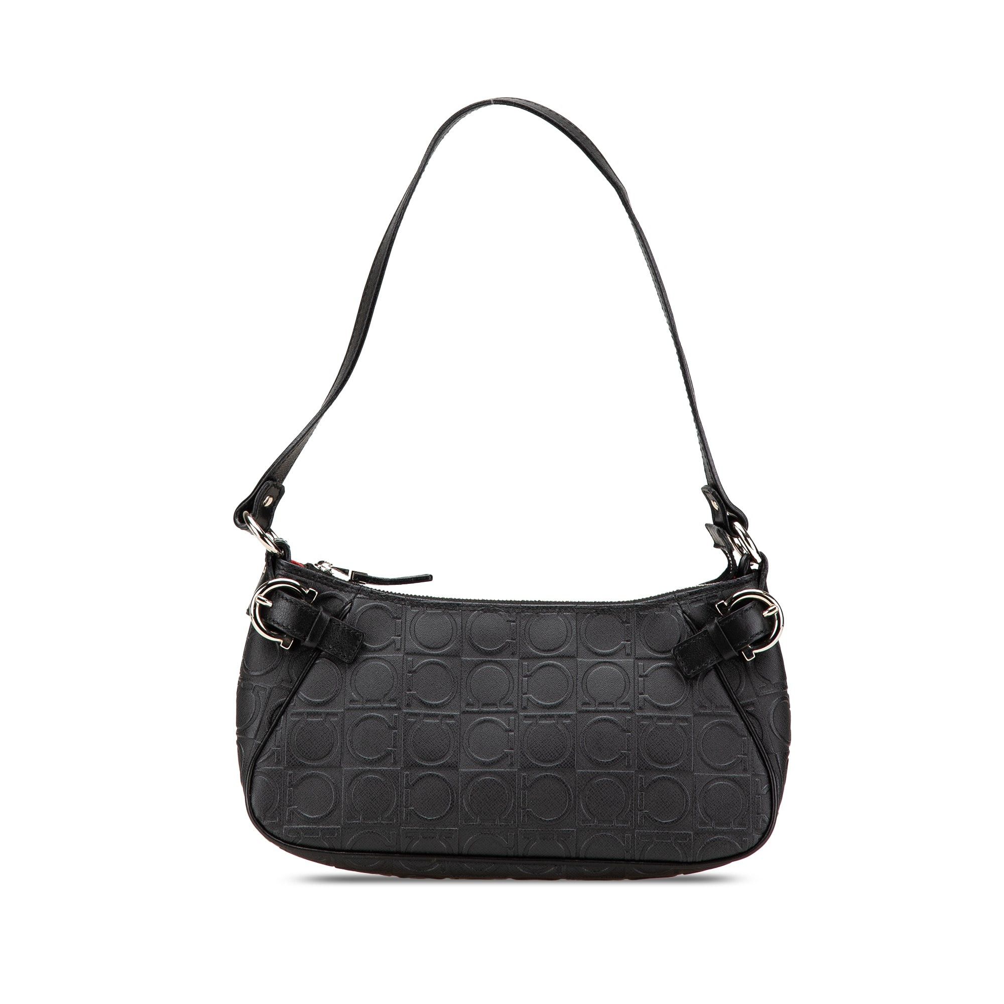 Salvatore Ferragamo Ferragamo Gancini Embossed Leather Shoulder Bag Black Size ONE SIZE - 1 Thumbnail