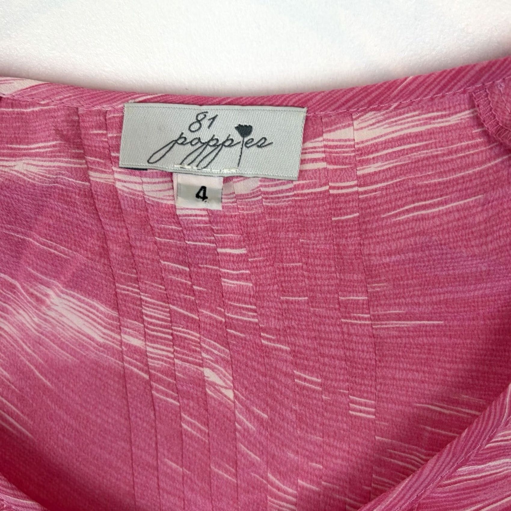 Pinko Womens 81 Poppies Silk Blouse Tunic Top Hot Pink USA Tab Sleeve 4 Size S / US 4 / IT 40 - 7 Thumbnail
