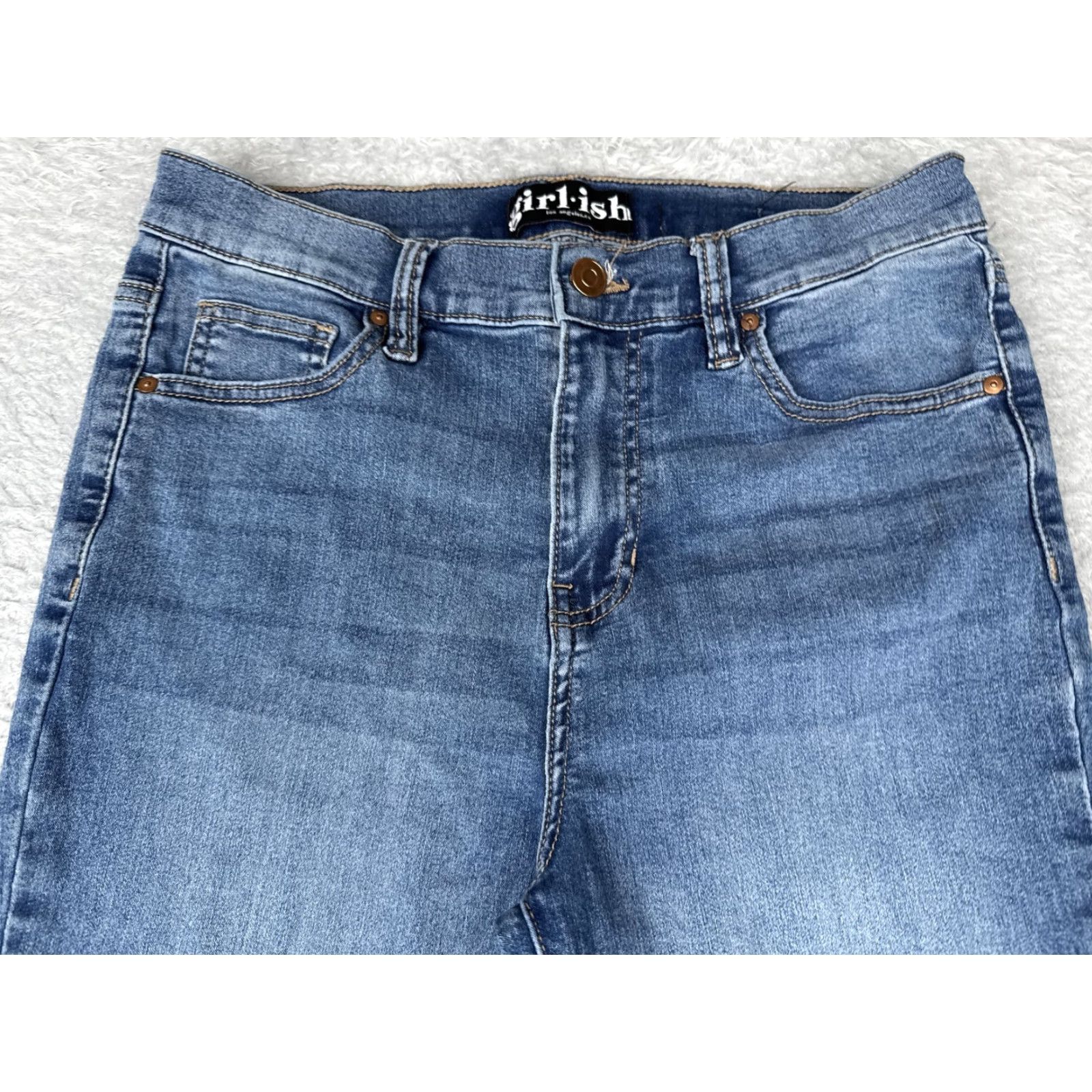Vintage VINTAGE Girlish Jeans Womens 7 28 Blue High Rise Flare Stretch Denim Medium Wash Boho Jeans Womens Bohemian 90s Womens Mens? Size 28" / US 6 / IT 42 - 4 Thumbnail
