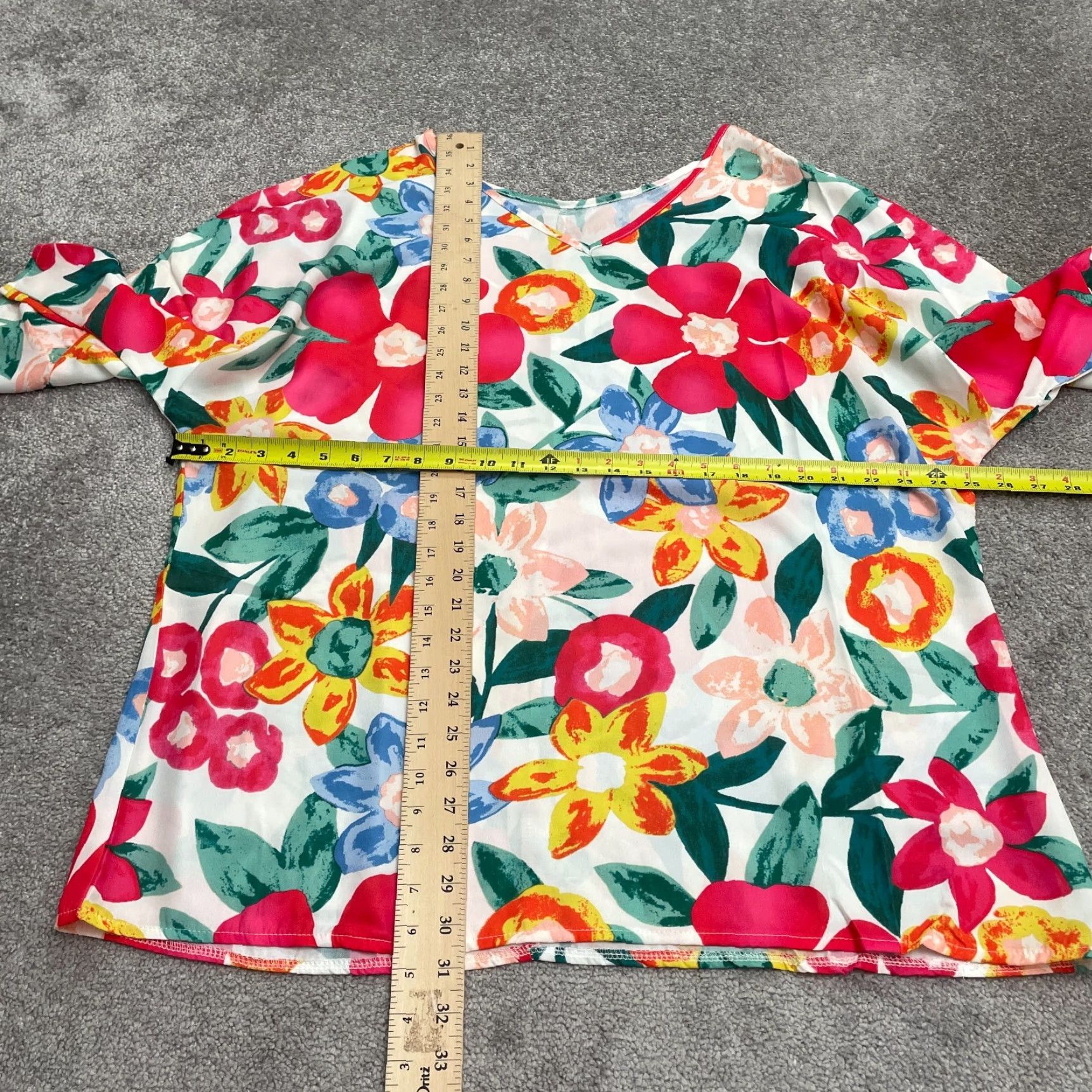 Bell Unbranded Floral Blouse Womens 2XL Multicolor V-Neck Bell Sleeve Summer Top NWT Size XXL / US 16-18 / IT 52-54 - 6 Thumbnail