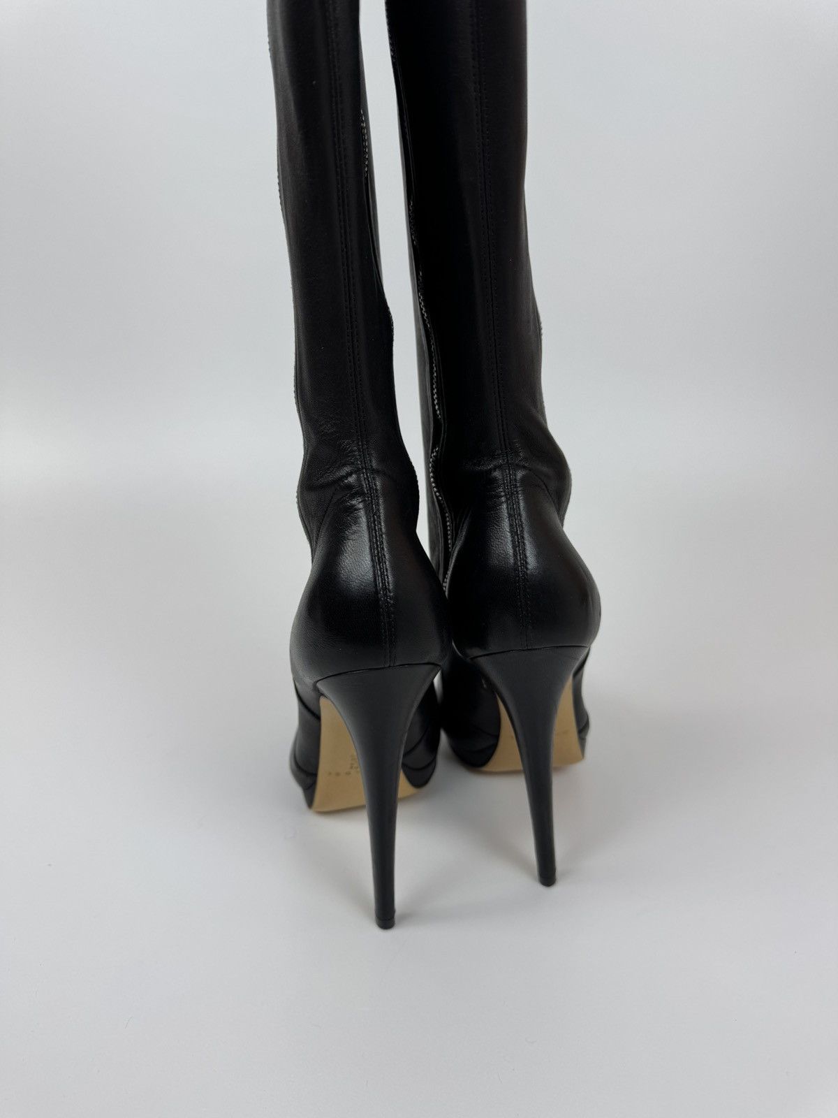 Casadei × Casedei CASADEI Black Leather Over The Knee Boots Stiletto Heels Size US 10 / IT 40 - 4 Thumbnail