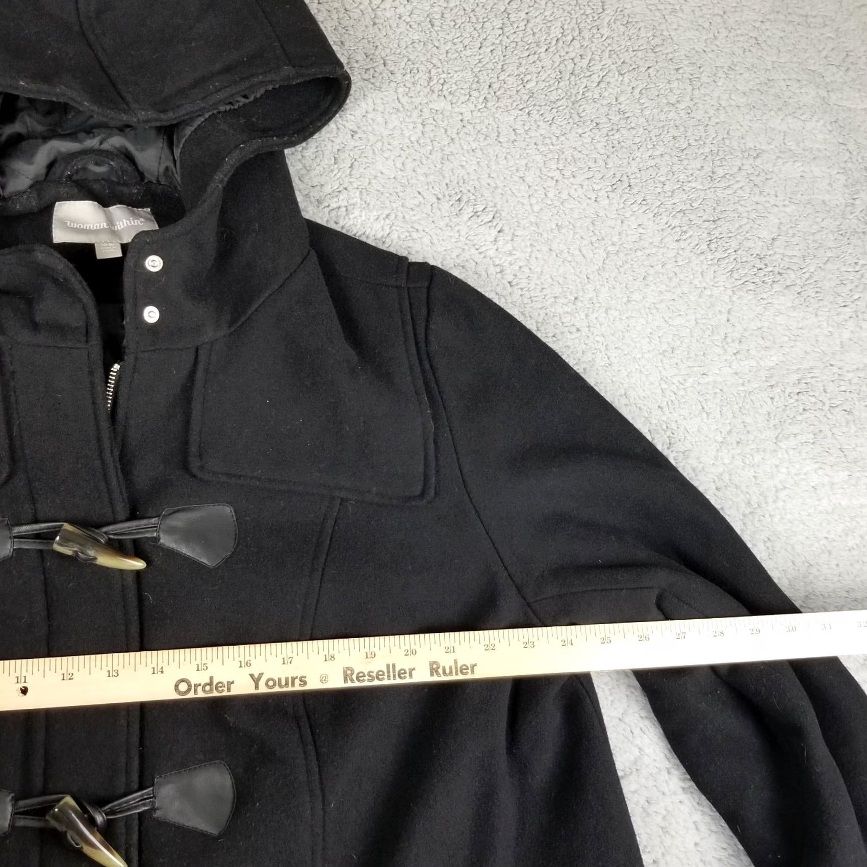 Vintage Woman Within Lux Wool Duffle Coat Jacket Plus Size 20W Black Lined Wool Blend, Hooded, Toggle, Long Sleeve, Vintage? No, 20W Women Coat Size 3XL / US 20-22 - 5 Thumbnail