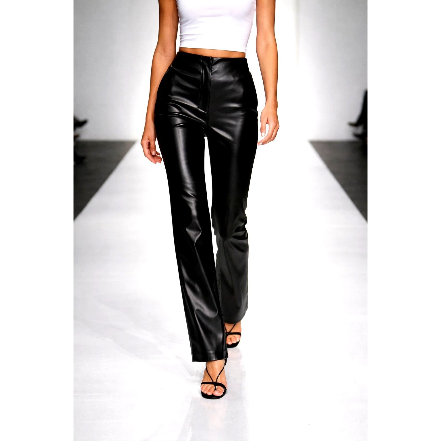 Tanya Taylor Tanya Taylor Adler Faux Leather Pants Bottom Slits Black 18 Size 40" / US 18 - 1 Thumbnail