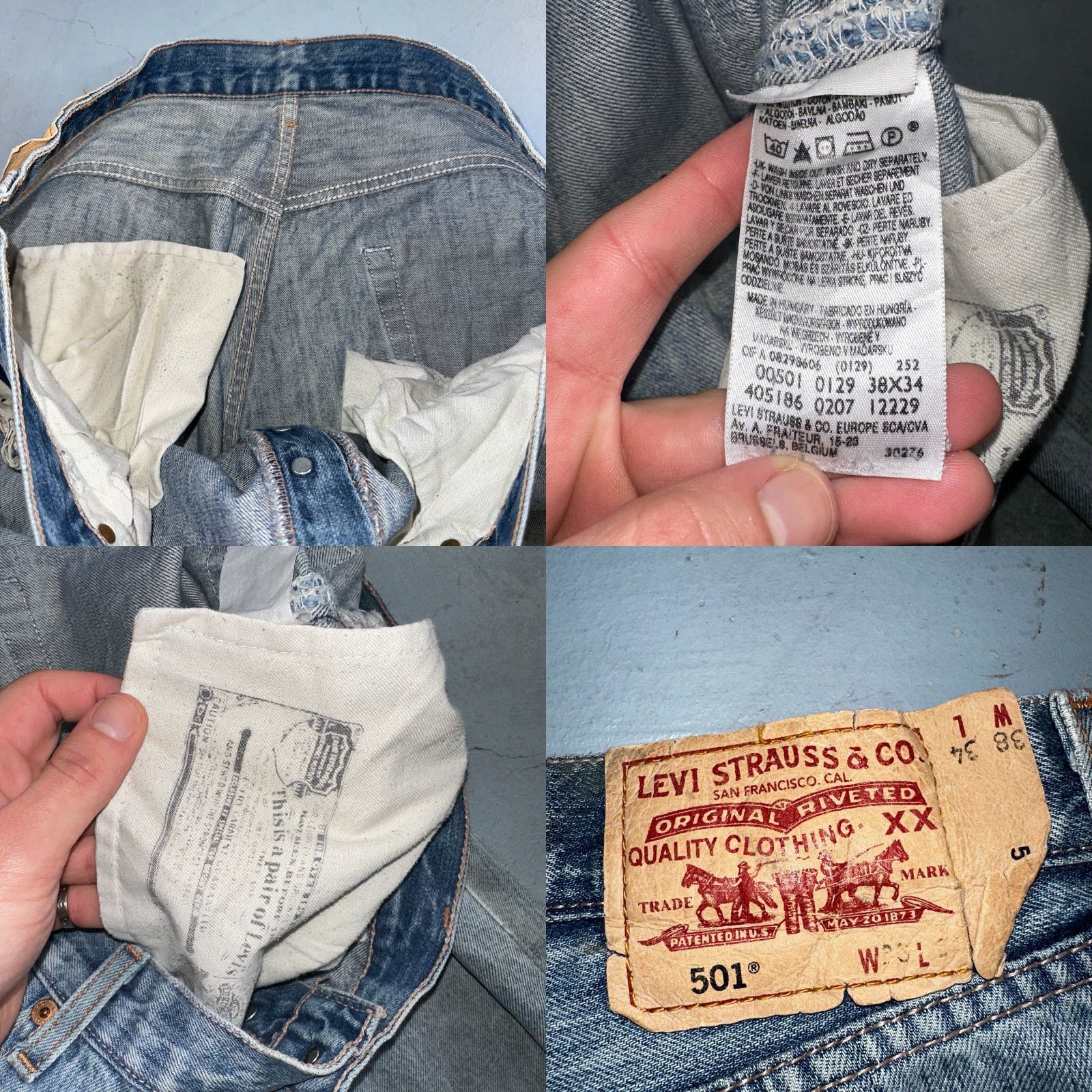 Levi's VINTAGE Levi's 501 Jeans Blue Light Wash 38x34 Straight 90s Mens Denim Cotton Mid Rise 38 Regular Inseam 34 Size US 38 / EU 54 - 10 Thumbnail