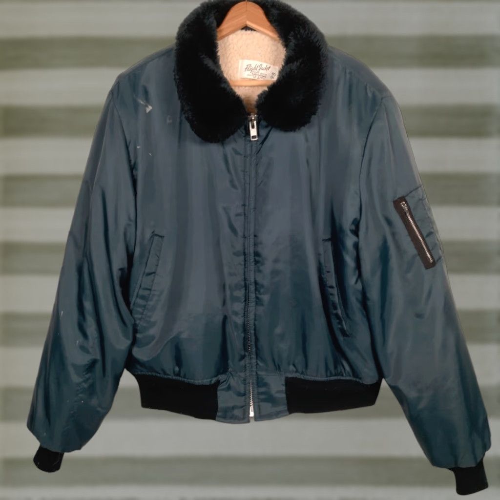 Vintage VINTAGE Flight Jacket Men Large Blue Nylon Bomber Sherpa Lined Zip Workwear Jacket Size US L / EU 52-54 / 3 - 1 Thumbnail