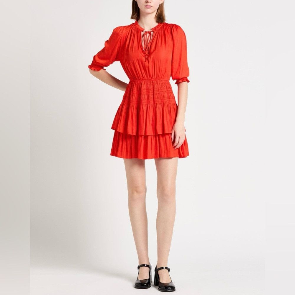 Joie Joie Silky Summer Orange Ruffle Tiered Ruched Coquette Mini Size M / US 6-8 / IT 42-44 - 1 Thumbnail