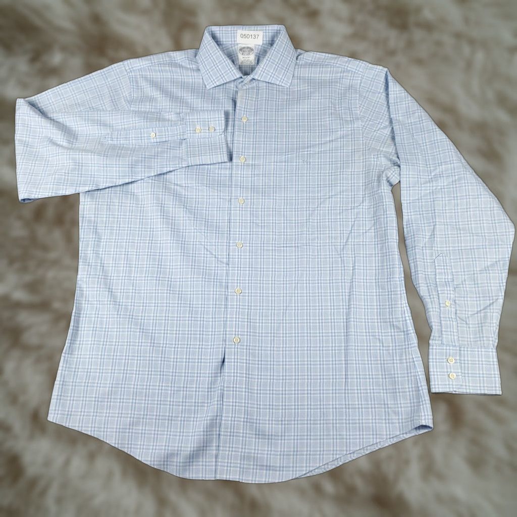 Brooks Brothers Brooks Brothers Dress Shirt Mens Regular 16.5 Blue Plaid Long Sleeve Button Up Size 42R - 1 Thumbnail
