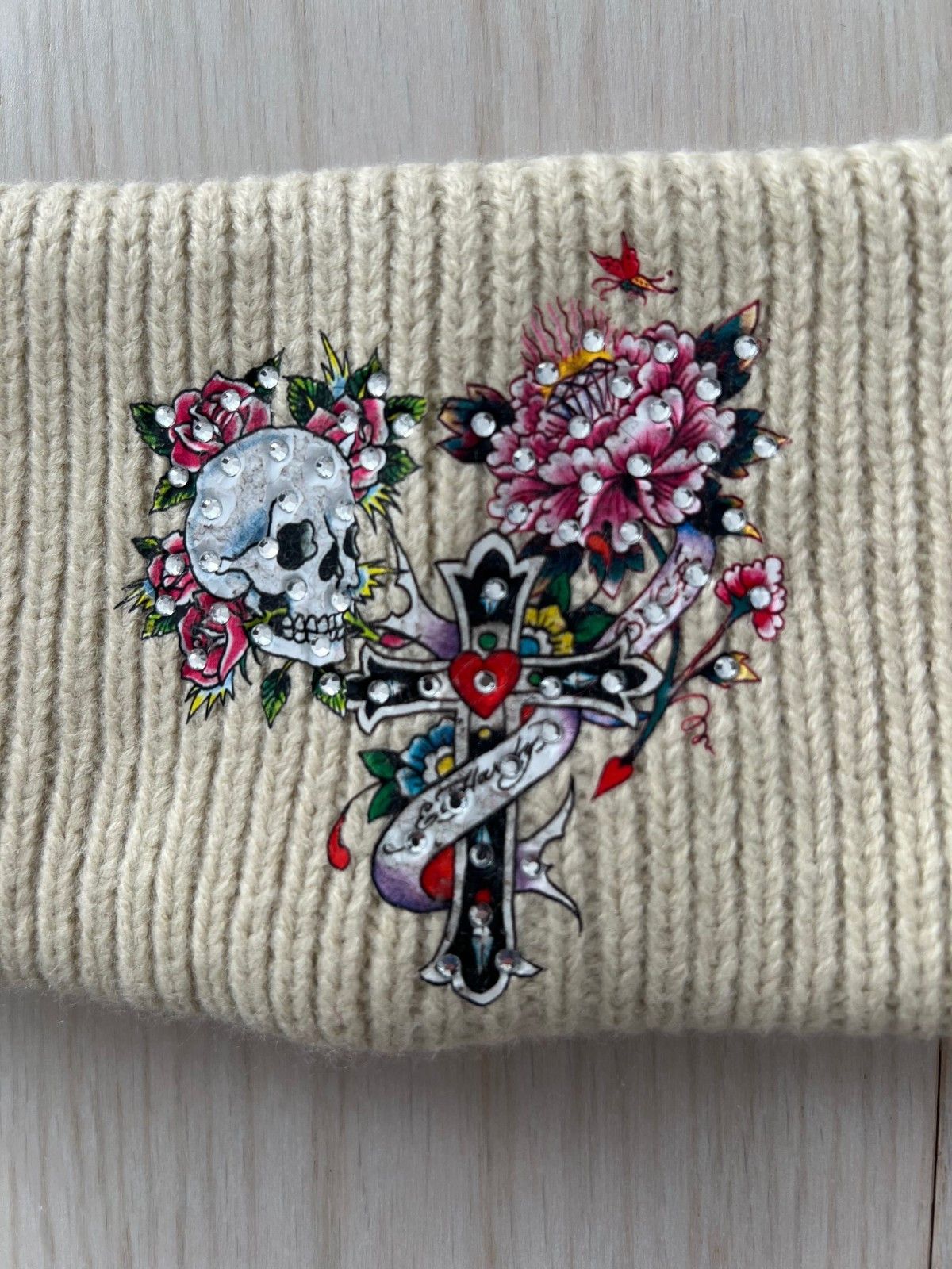 Ed Hardy Ed Hardy Head Hair Bandana Crystalized Skull Rose Off White Size ONE SIZE - 2 Thumbnail