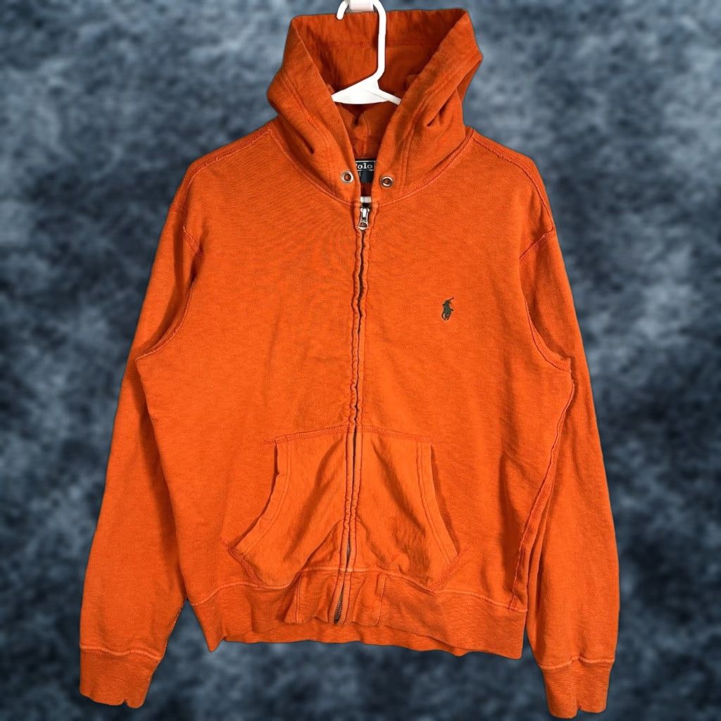 VTG 90s Polo Ralph Lauren Sweater Adult Medium Orange Full Zip