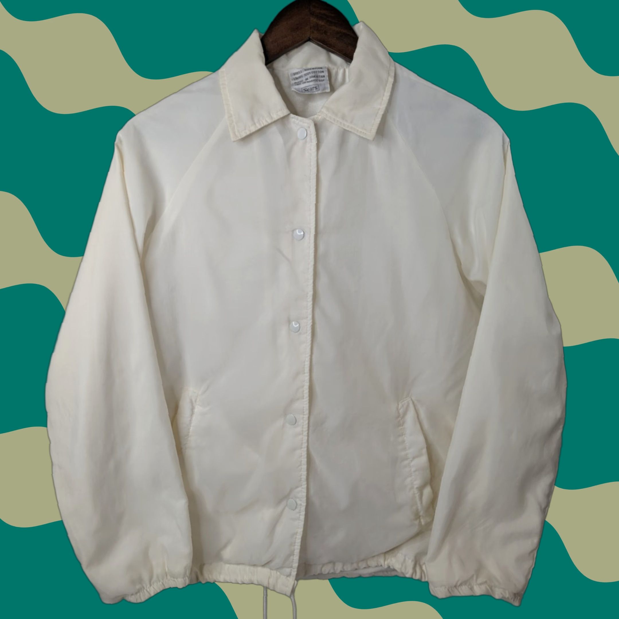 Sears VINTAGE Sears Windbreaker Lightweight Fleece Nylon Snap Jacket Small White Men - 80s Style Size US L / EU 52-54 / 3 - 1 Thumbnail