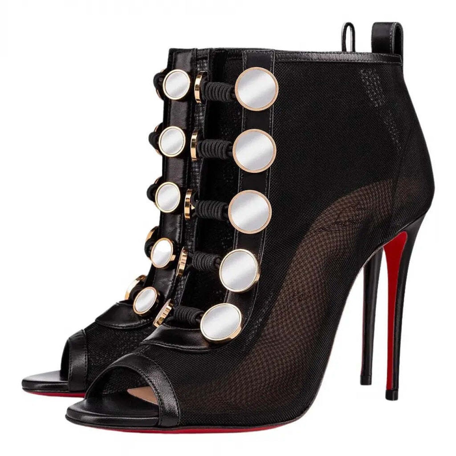 Christian Louboutin Christian Louboutin Marikate 100 Black Mesh Peep Toe Ankle Size US 7 / IT 37 - 1 Thumbnail