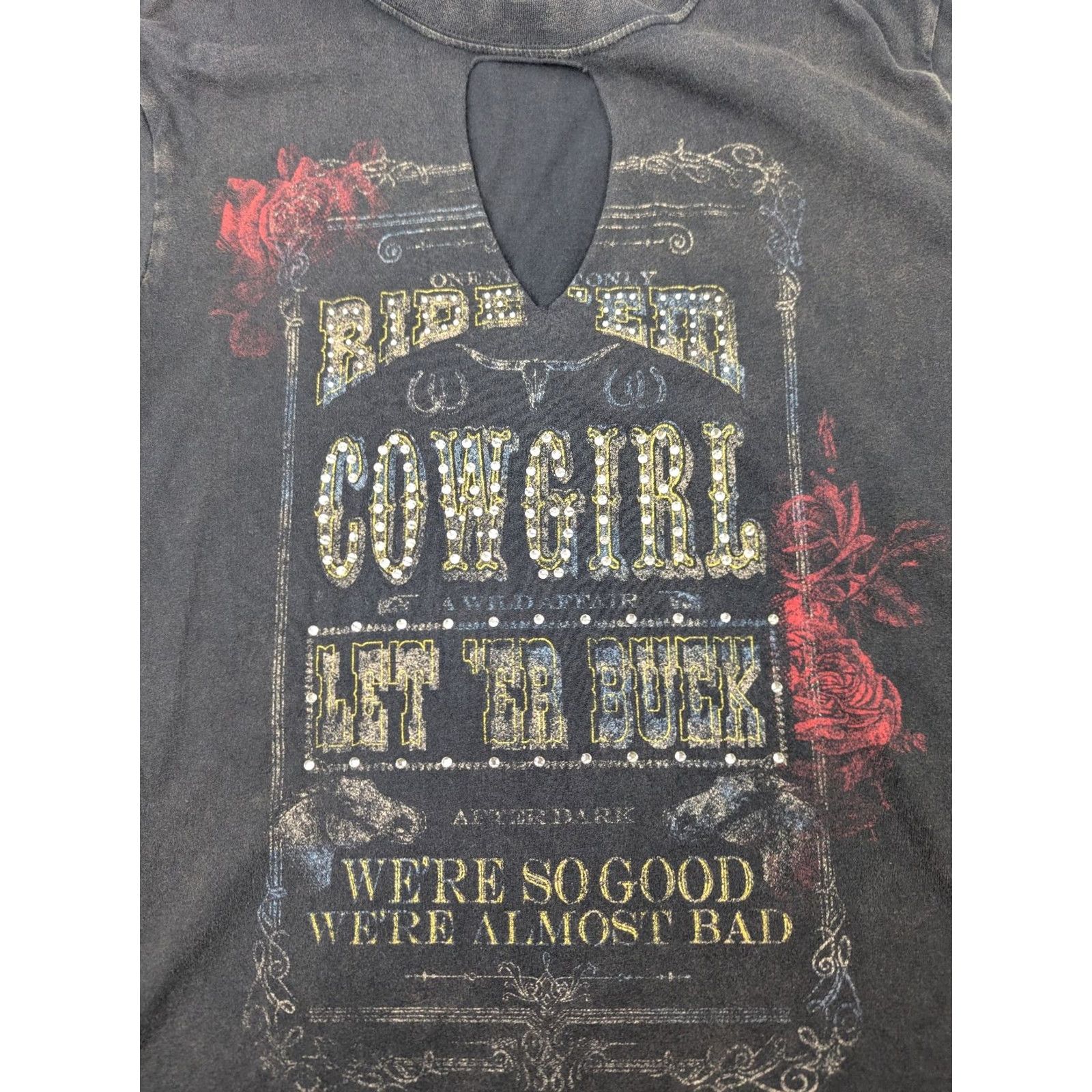 Vintage Idyllwind Women's Ride 'Em Cowgirl Keyhole Short Sleeve Graphic Tee Size M Black Shirt Women Western 90s Cowboys? Size 32" / US 10 / IT 46 - 2 Thumbnail