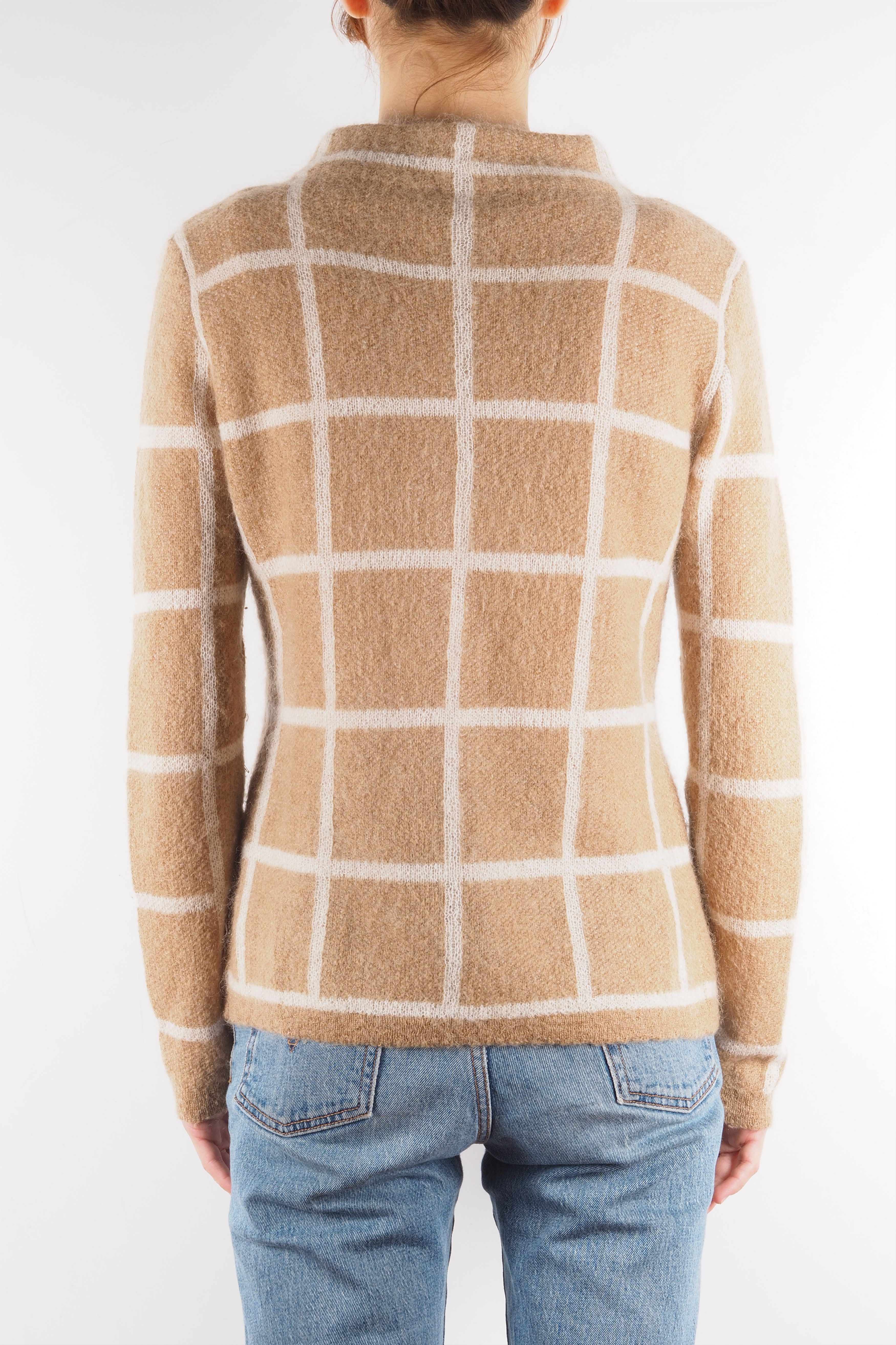 Purdey Purdey Women's Beige Plaid Mohair Knit Sweater Jumper Size S / US 4 / IT 40 - 3 Thumbnail
