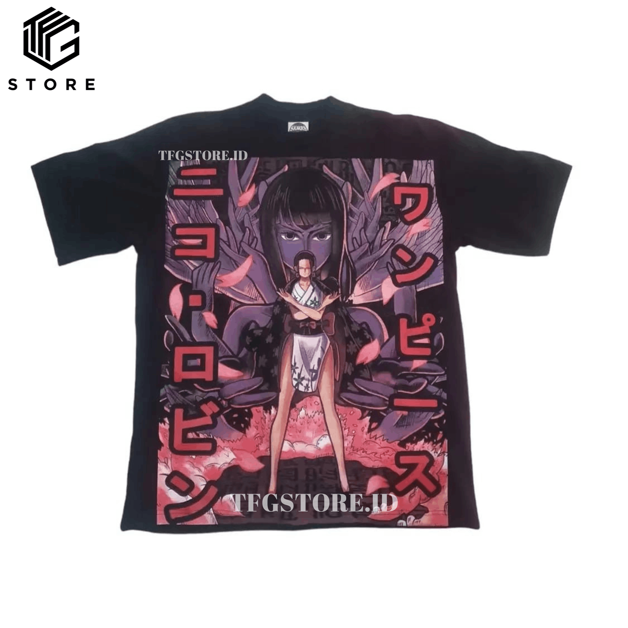 image of Anima x Vintage Limited Nico Robin One Piece Mugiwara Waifu Anime T Shirt in Black (Size Large)