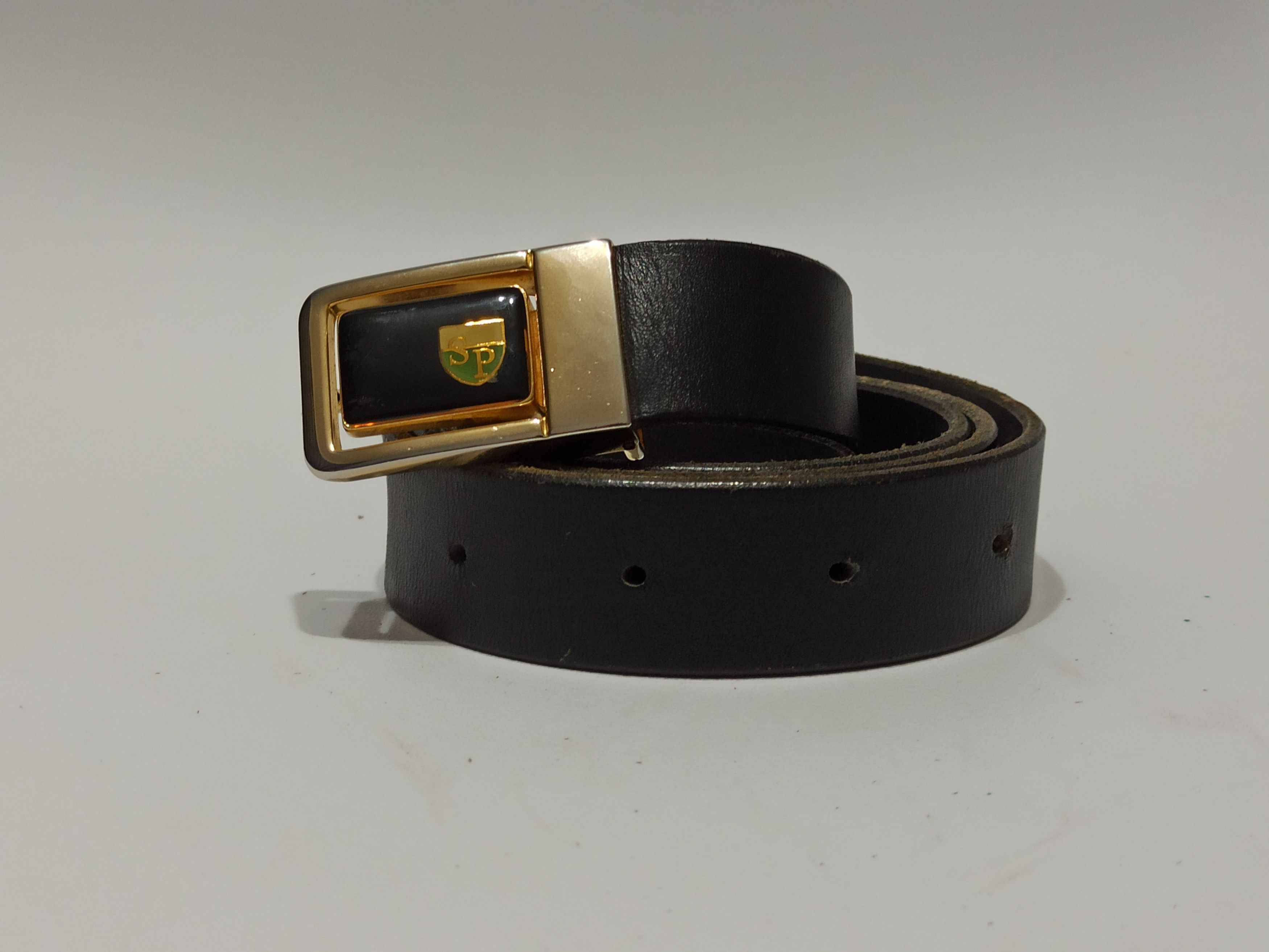 Designer × Leather × Vintage Sporrong Vintage Black Leather Belt with Gold-Toned Buckle Size ONE SIZE - 2 Thumbnail