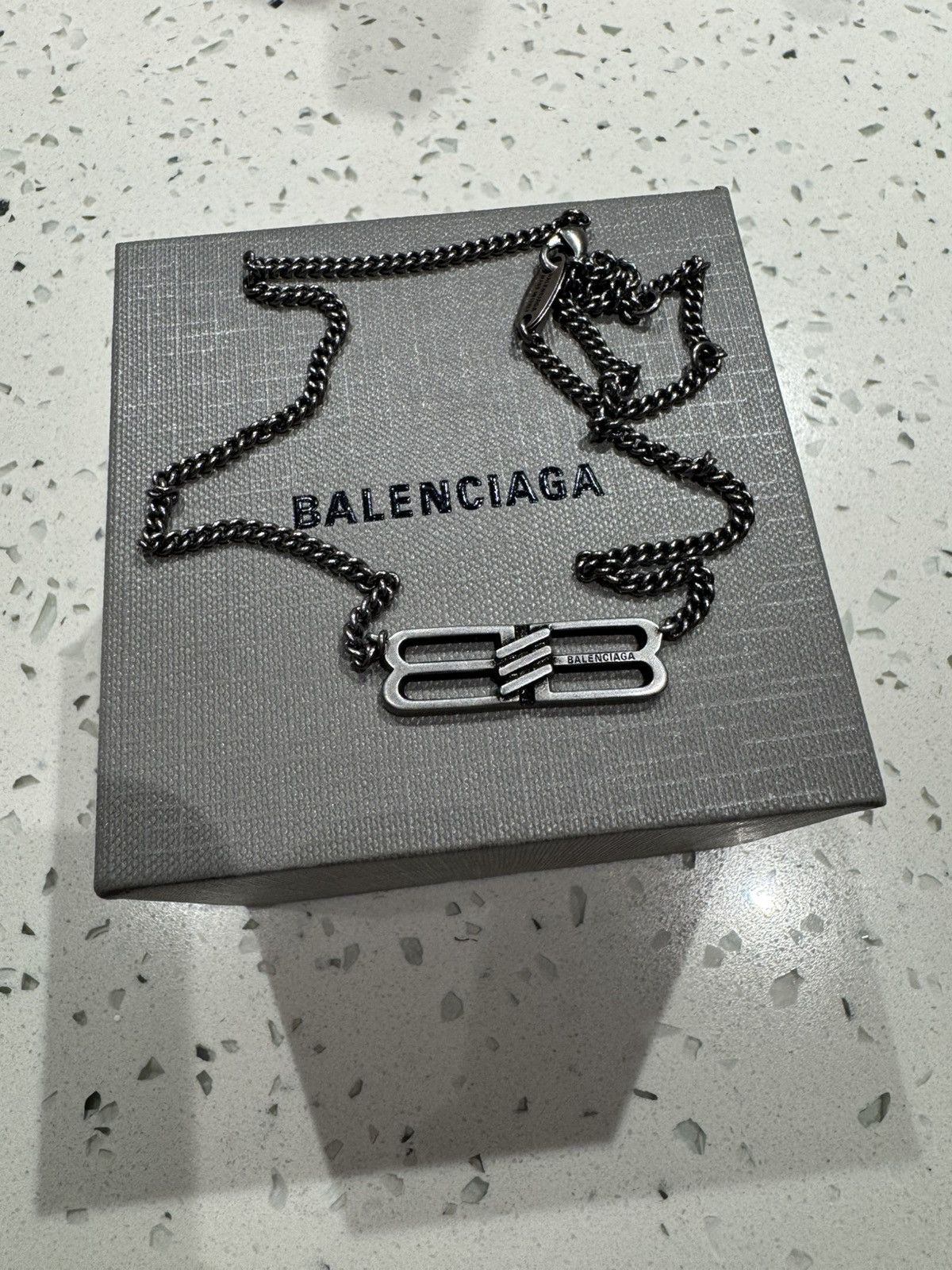 Pre-owned Balenciaga Bb Icon Necklace Antique Silver