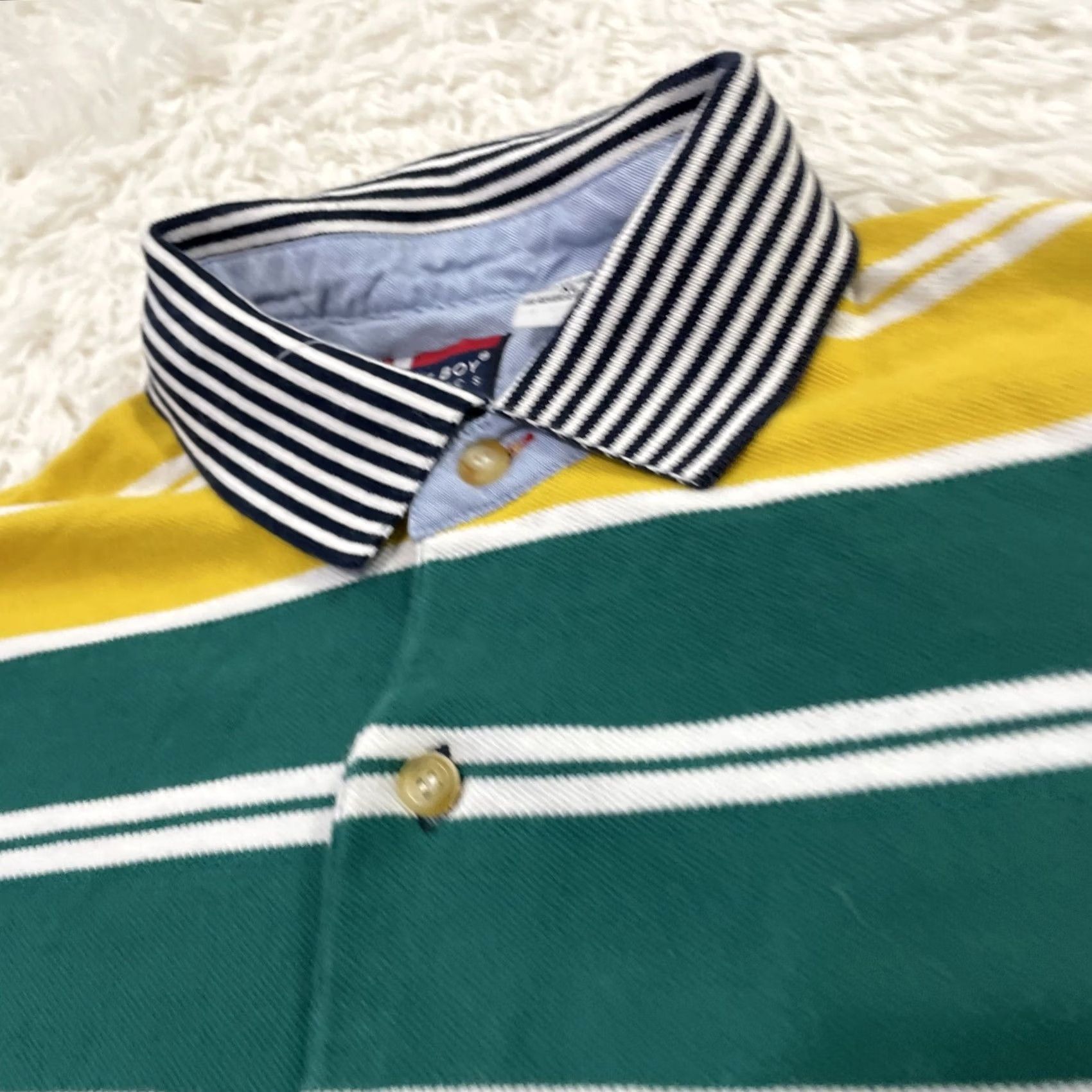 Bugle Boy VINTAGE Bugle Boy Polo Shirt Men XL Striped Green Yellow Blue Casual Streetwear 90s Grunge Stain Size US XL / EU 56 / 4 - 4 Thumbnail