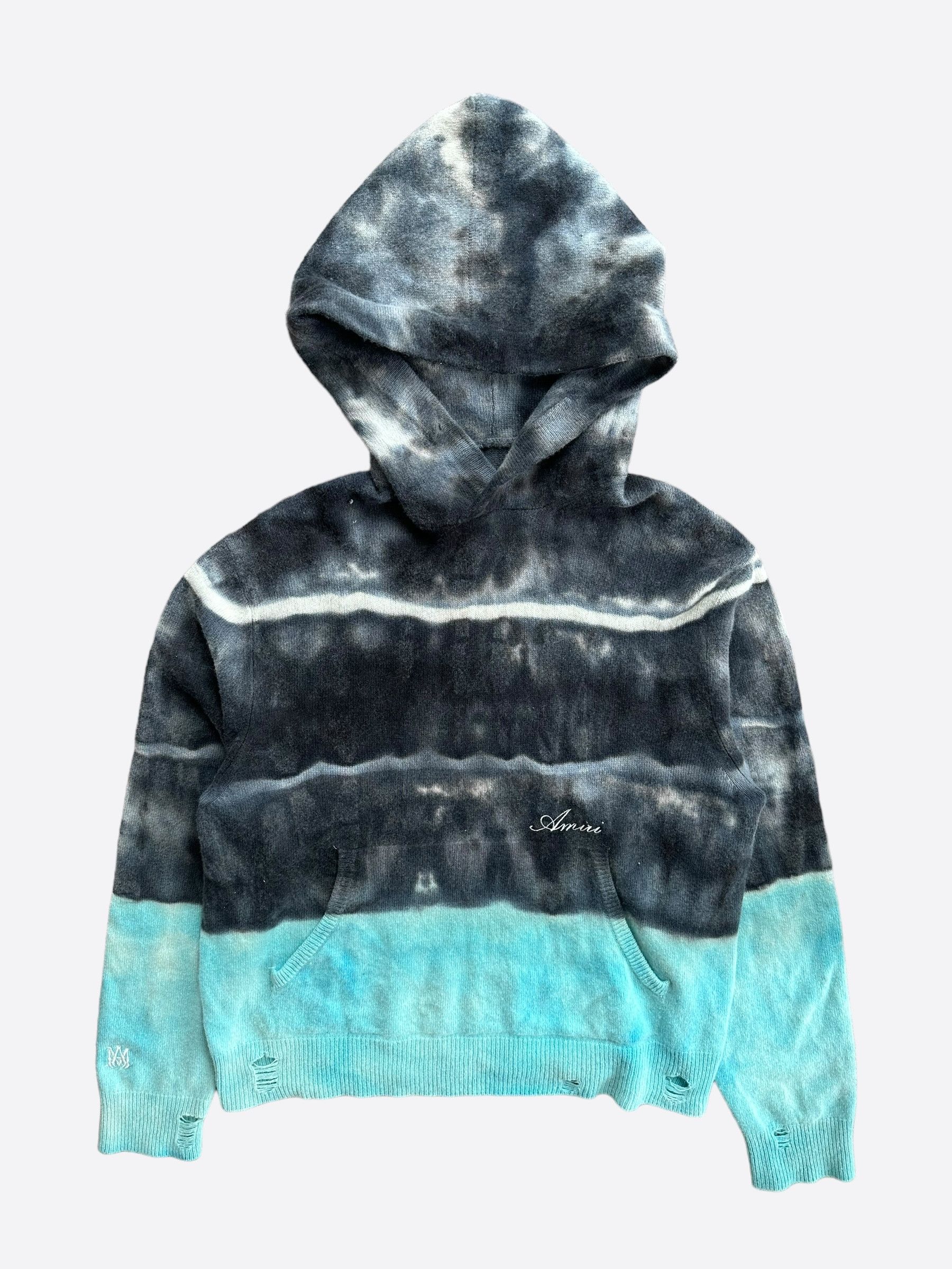 Amiri Amiri Black & Blue Tie-Dye Cashmere Distressed Hoodie Size US M / EU 48-50 / 2 - 1 Thumbnail