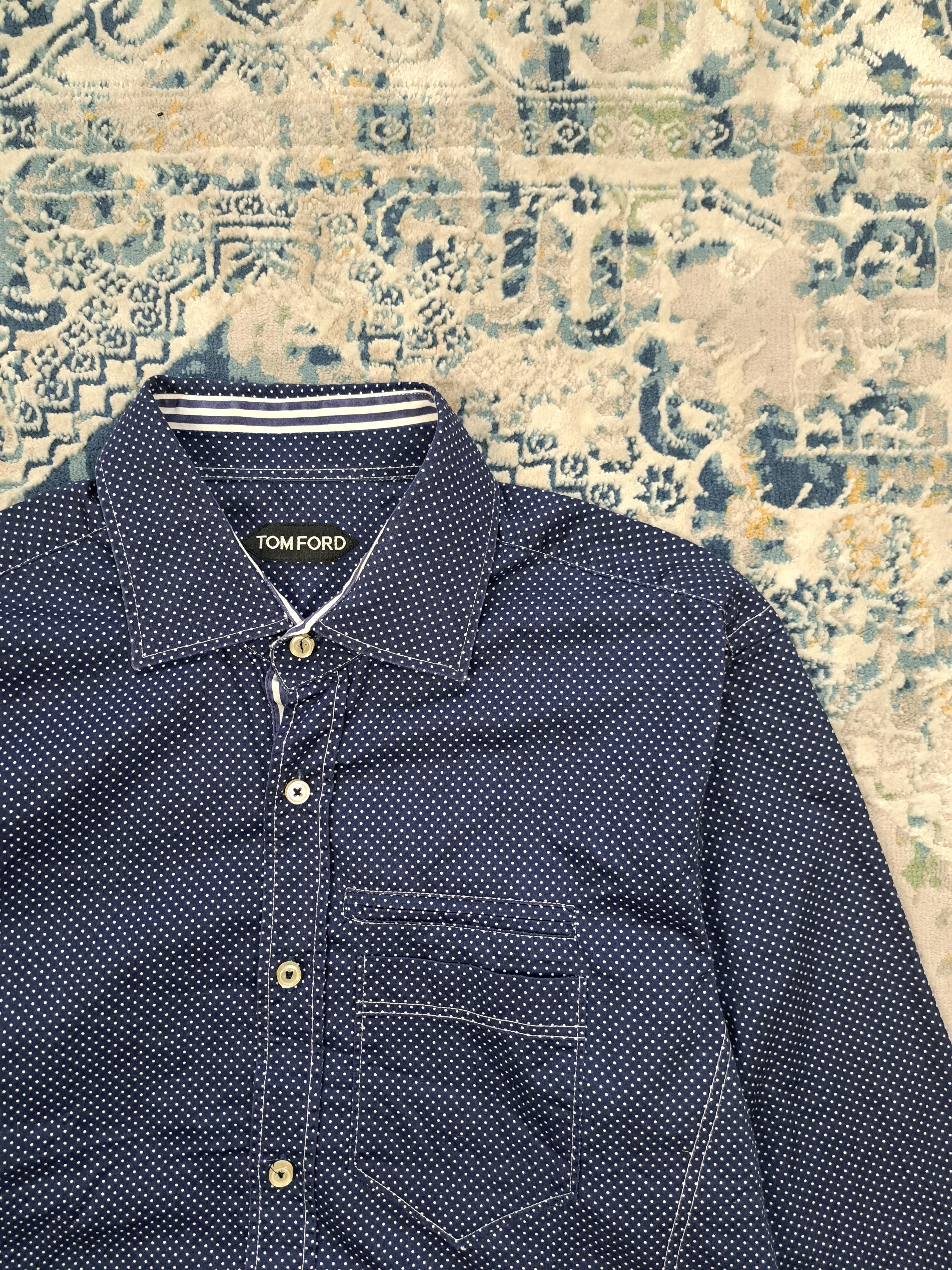 image of Archival Clothing x Tom Ford Polka Dot Archive Button Up Shirt M Designer in Indigo (Size Medium)