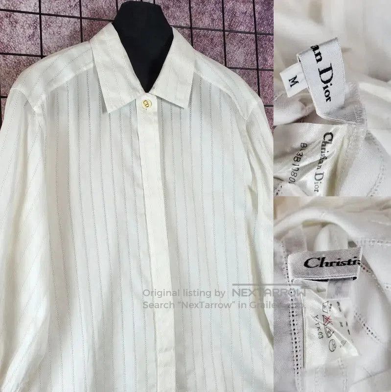 Dior Dior White Cotton Embroidered Logo Long Sleeve Shirt . Size US M / EU 48-50 / 2 - 4 Thumbnail
