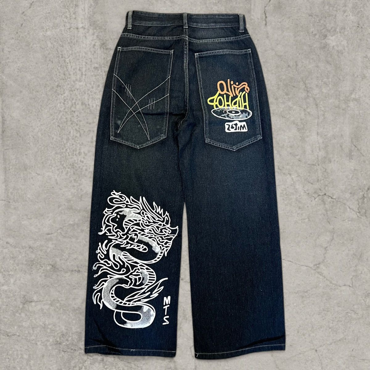 Japanese Brand Cool wide skater Japanese style jeans in faded black. Size M Size US 32 / EU 48 - 1 Thumbnail