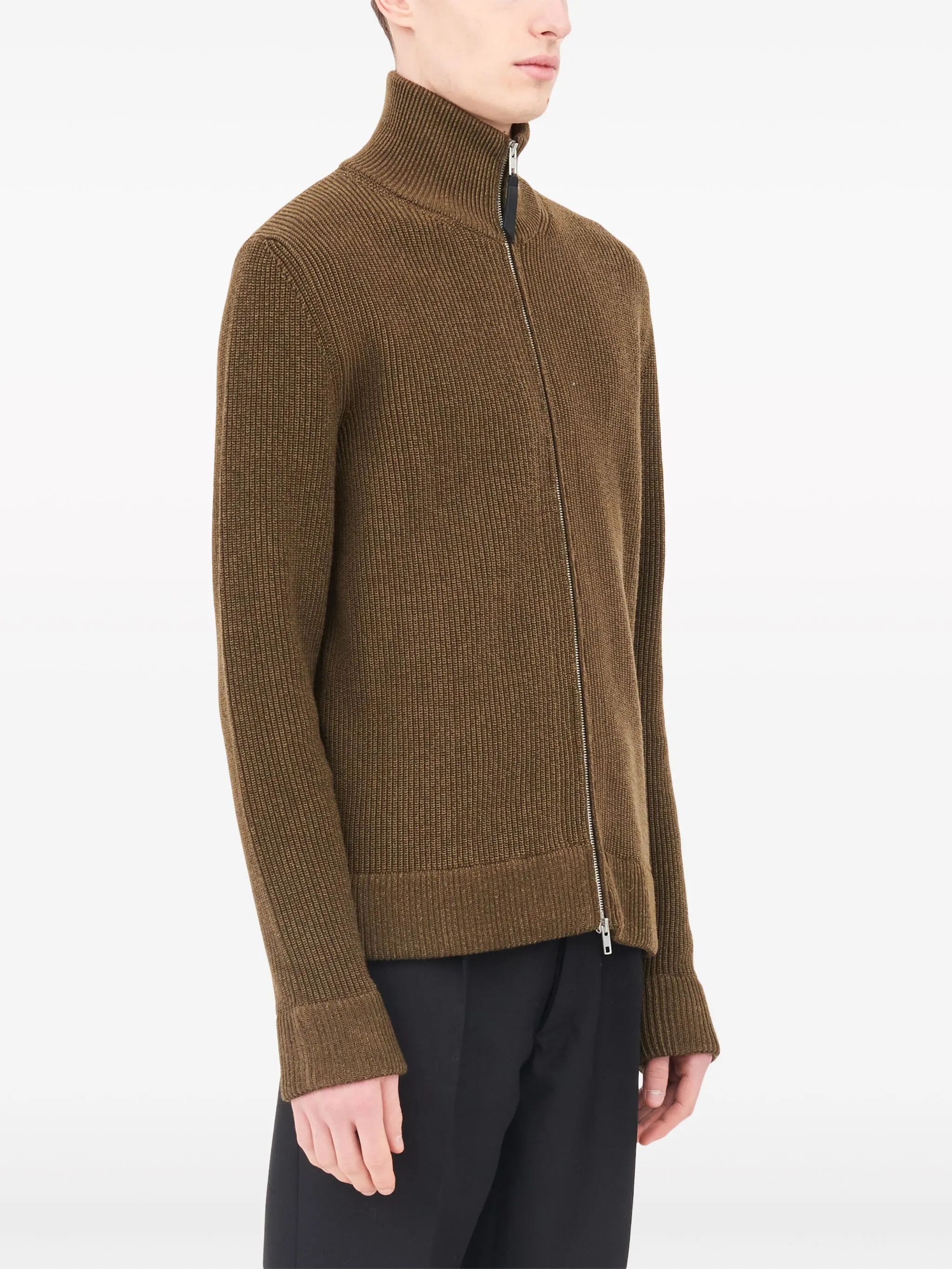 Maison Margiela o1w1db11225 Ribbed-knit Zip-up Cardigan in Olive Green Size US S / EU 44-46 / 1 - 3 Thumbnail