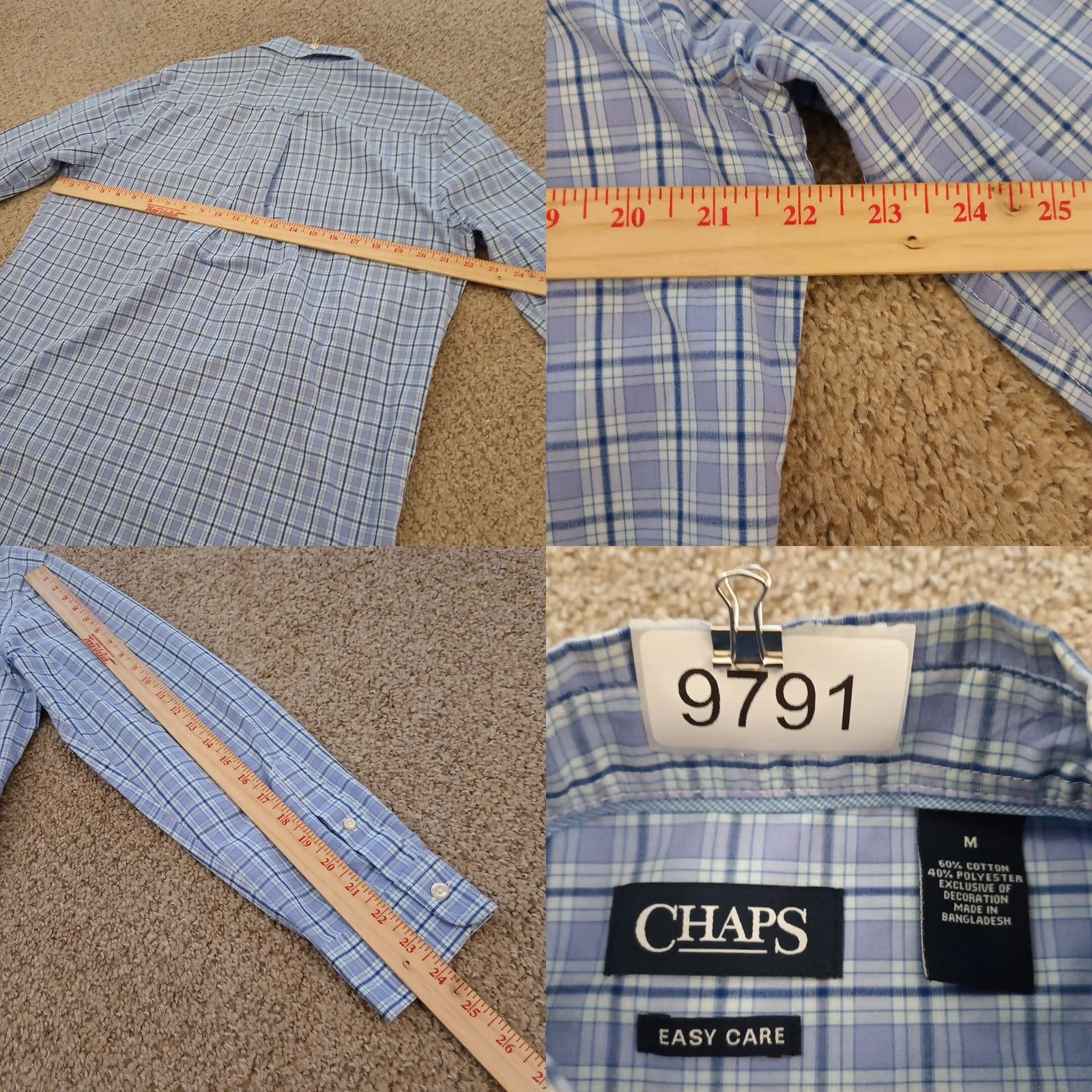 Chaps Chaps Shirt Mens Medium Purple Lavender Plaid Long Sleeve Button Down Easy Care Size US M / EU 48-50 / 2 - 8 Thumbnail