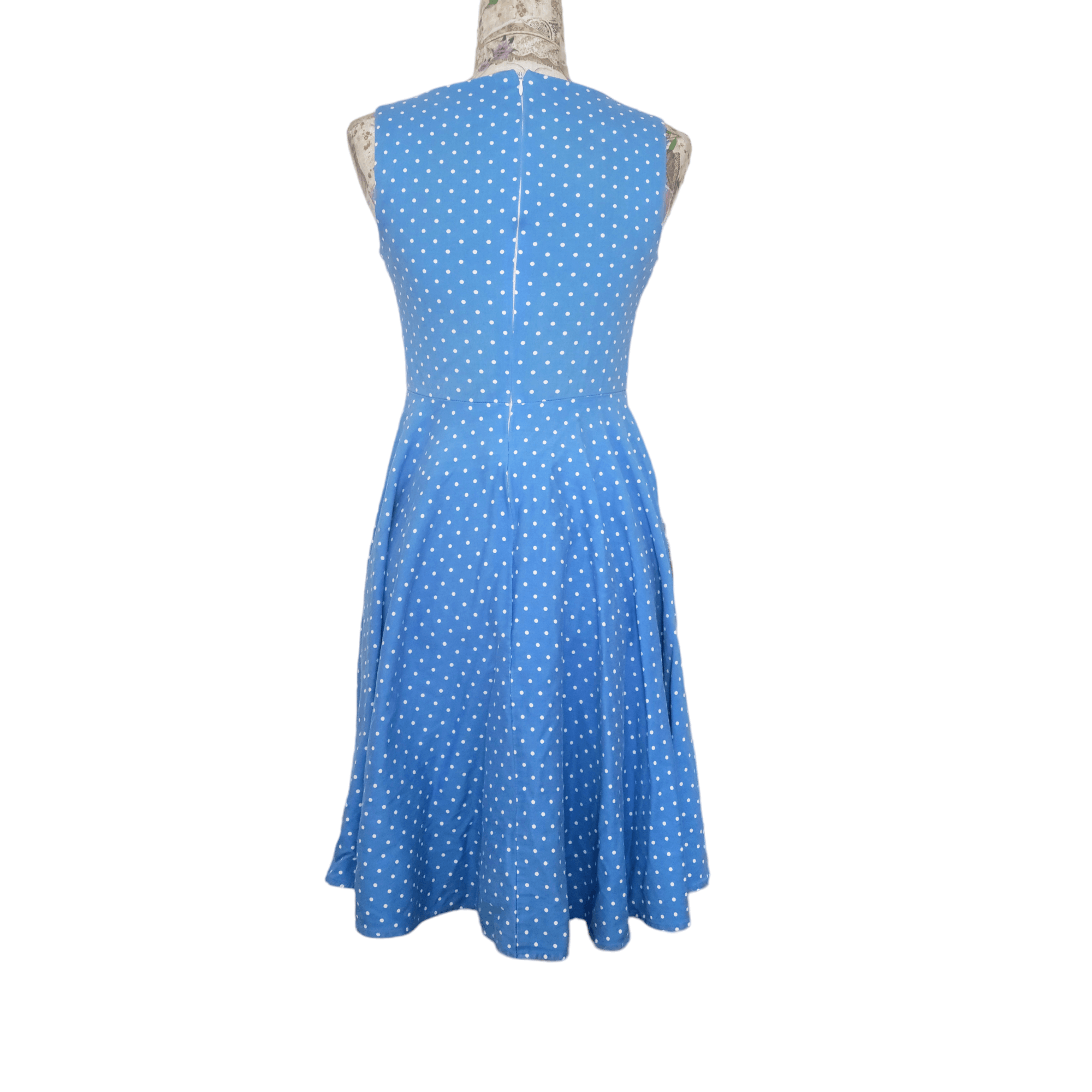 NBDN Nobrandedon Grace Karin Blue White Polka Dot Fitted Bodice Flare Dress Size S / US 4 / IT 40 - 5 Thumbnail