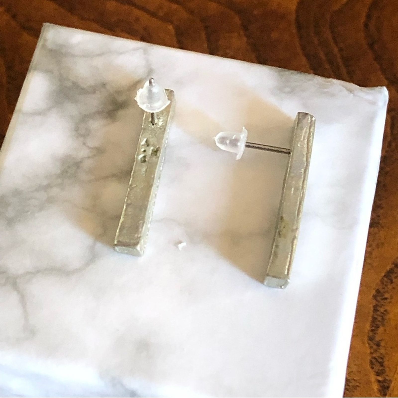 Vintage Artist signed elongated silver bar pierced earrings Size ONE SIZE - 6 Thumbnail