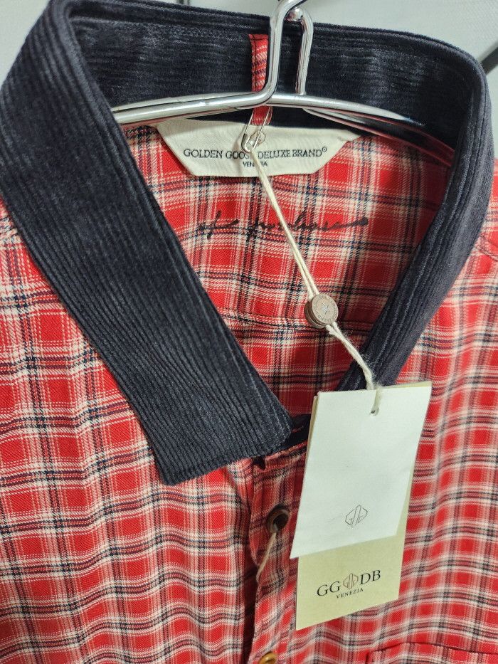 Golden Goose GOLDEN GOOSE 코듀로이카라 레드 체크셔츠 Size S / US 4 / IT 40 - 3 Thumbnail