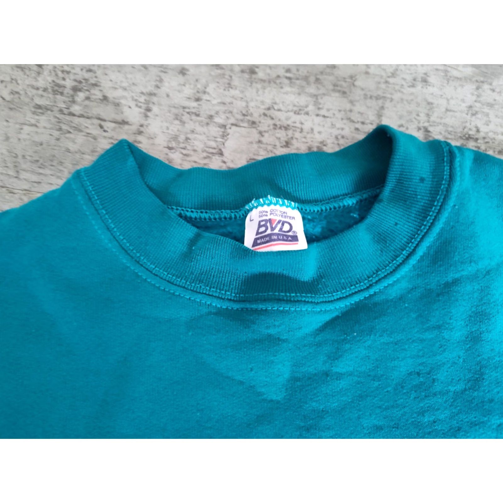Altea VINTAGE BVD Sweatshirt Teal Crewneck 90s USA Crew Neck Size L Men Long Sleeve Fleece Inside Green / Cotton Blend Polyester Size US L / EU 52-54 / 3 - 4 Thumbnail