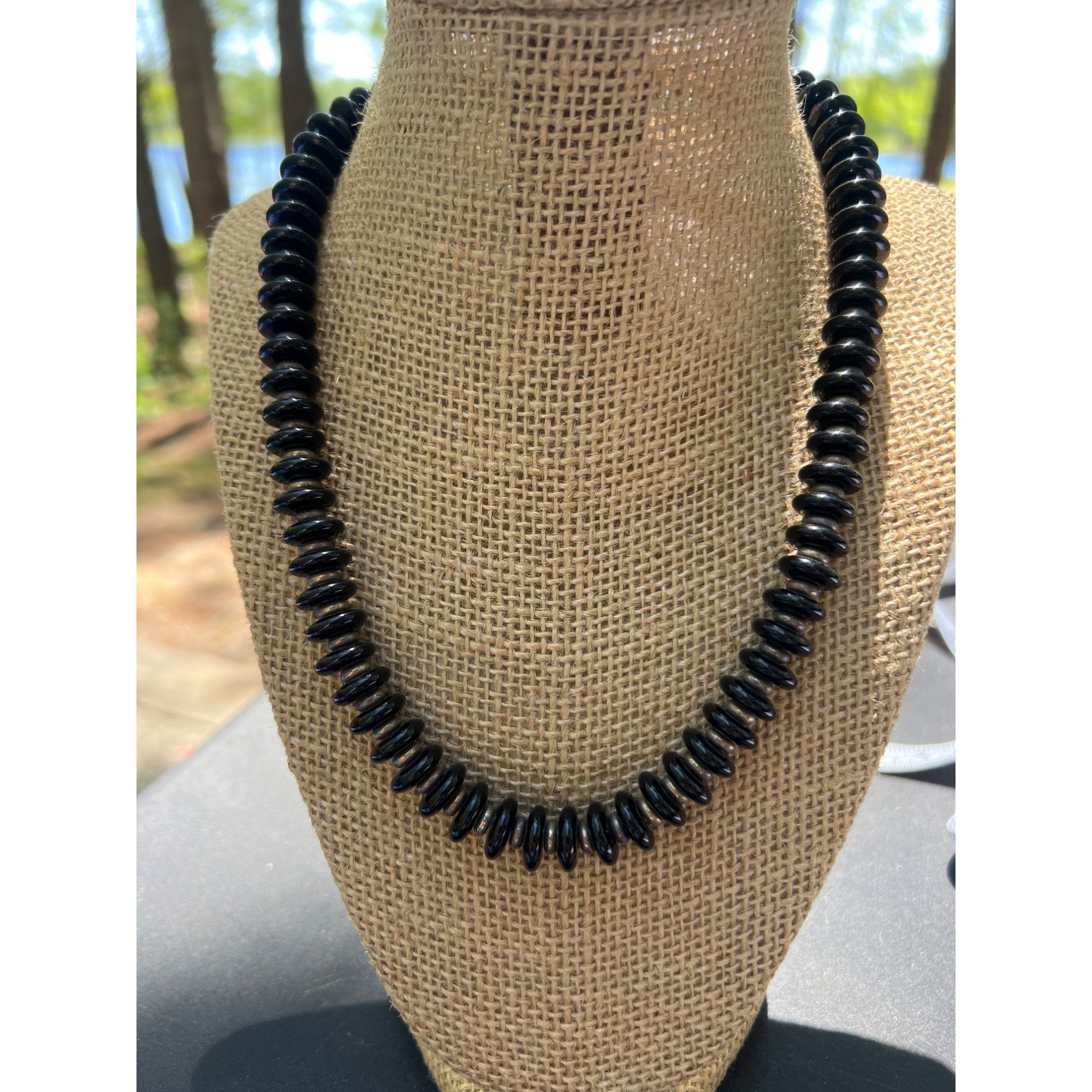 Other Vintage Black Agate Silver Beaded Necklace Magnetic Clasp St Size ONE SIZE - 1 Thumbnail