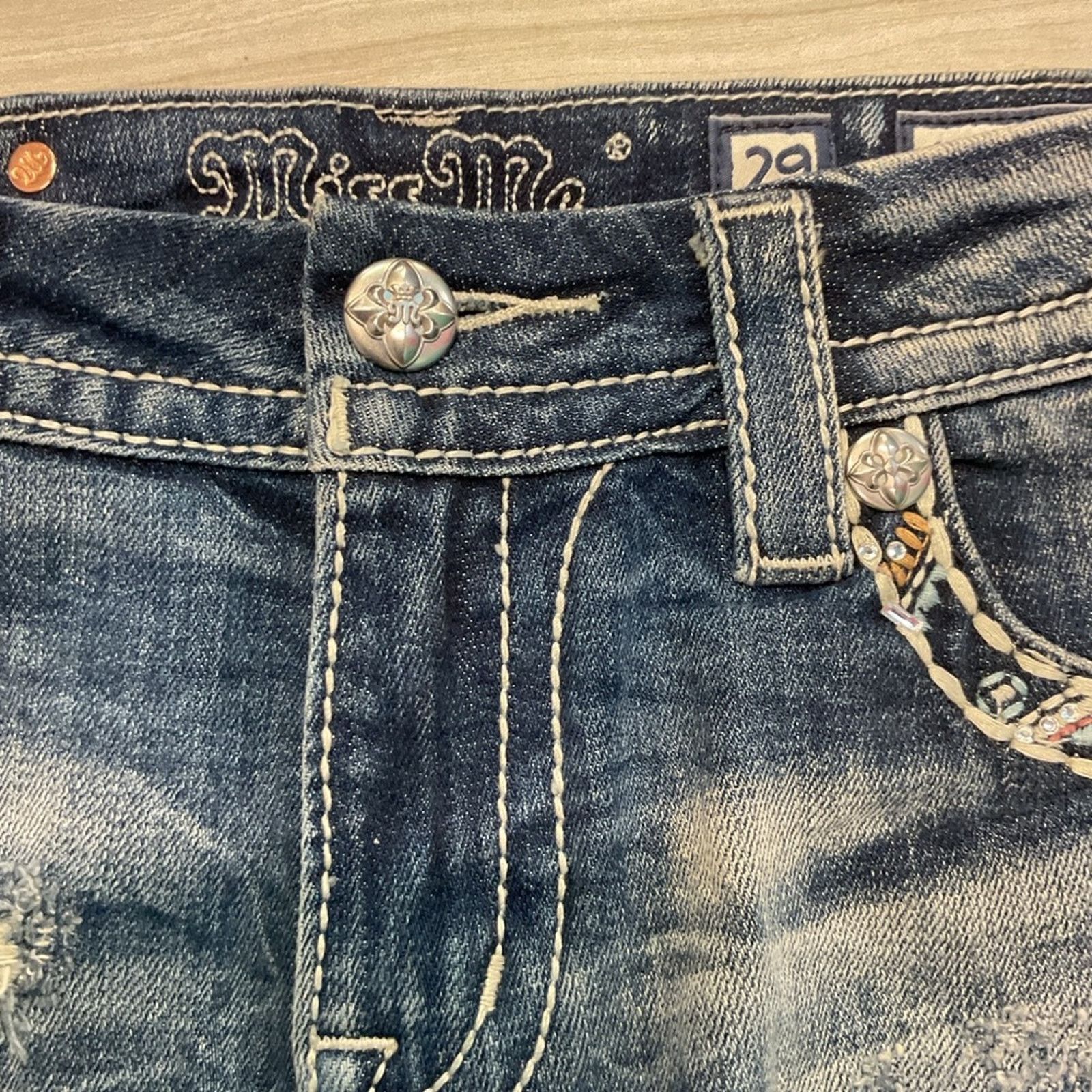 Miss Me Miss Me Embellished Flap Pocket Denim Jean Shorts Size 29" - 7 Thumbnail