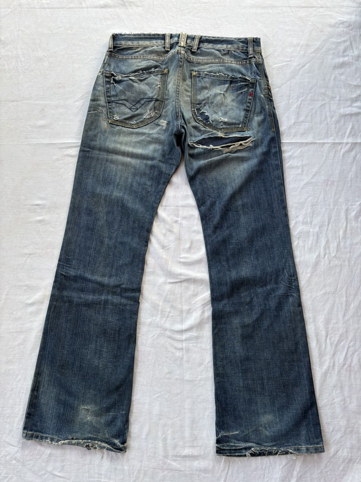 If Six Was Nine Flare Jeans Thrashed Distress REPLAY Bootcut Denim Jeans Size US 33 - 2 Thumbnail