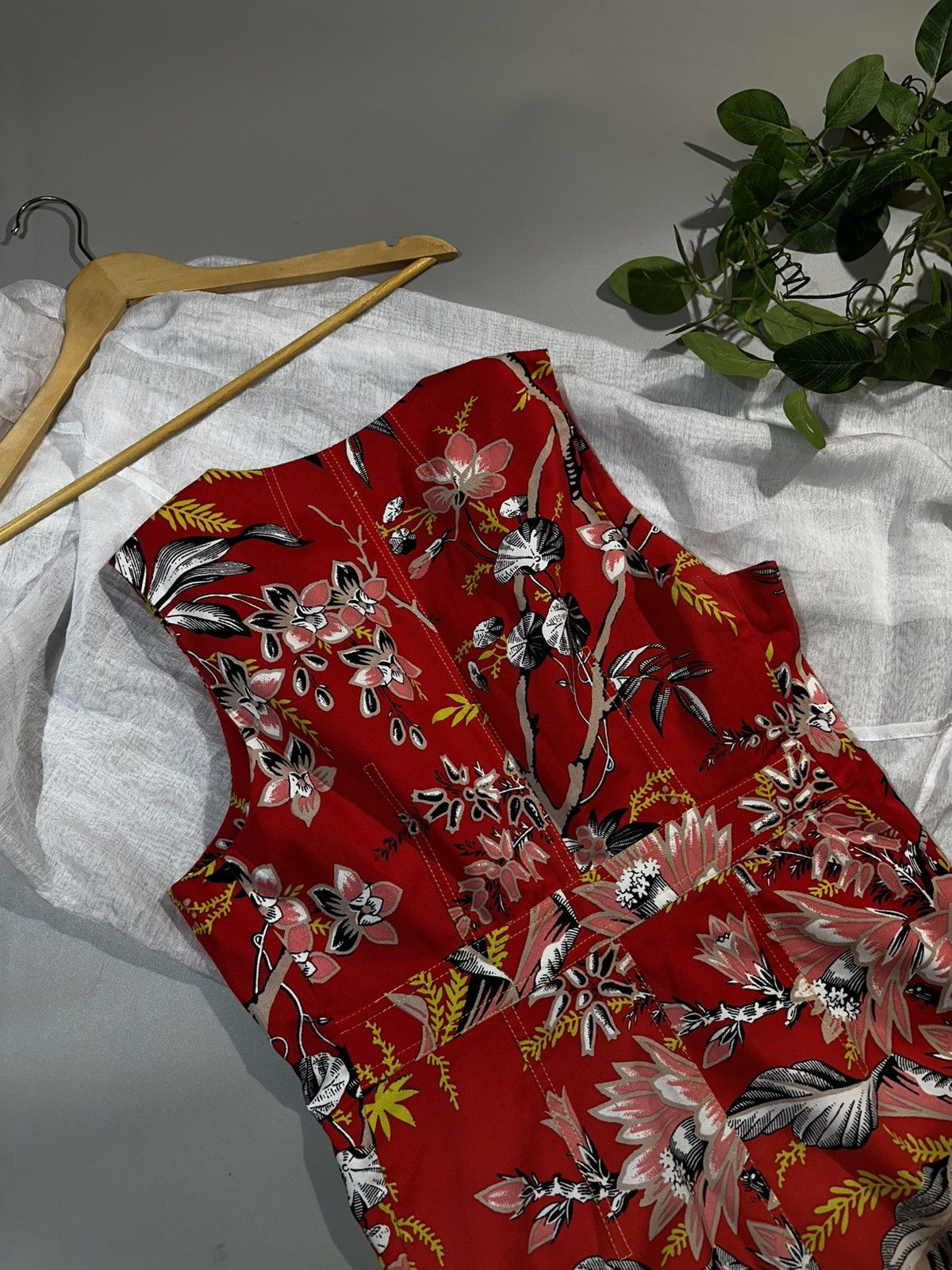 Diane von Furstenberg DVF Red Floral Zip Front Sheath Dress Sz 6 Cotton Stretch Size M / US 6-8 / IT 42-44 - 16 Thumbnail