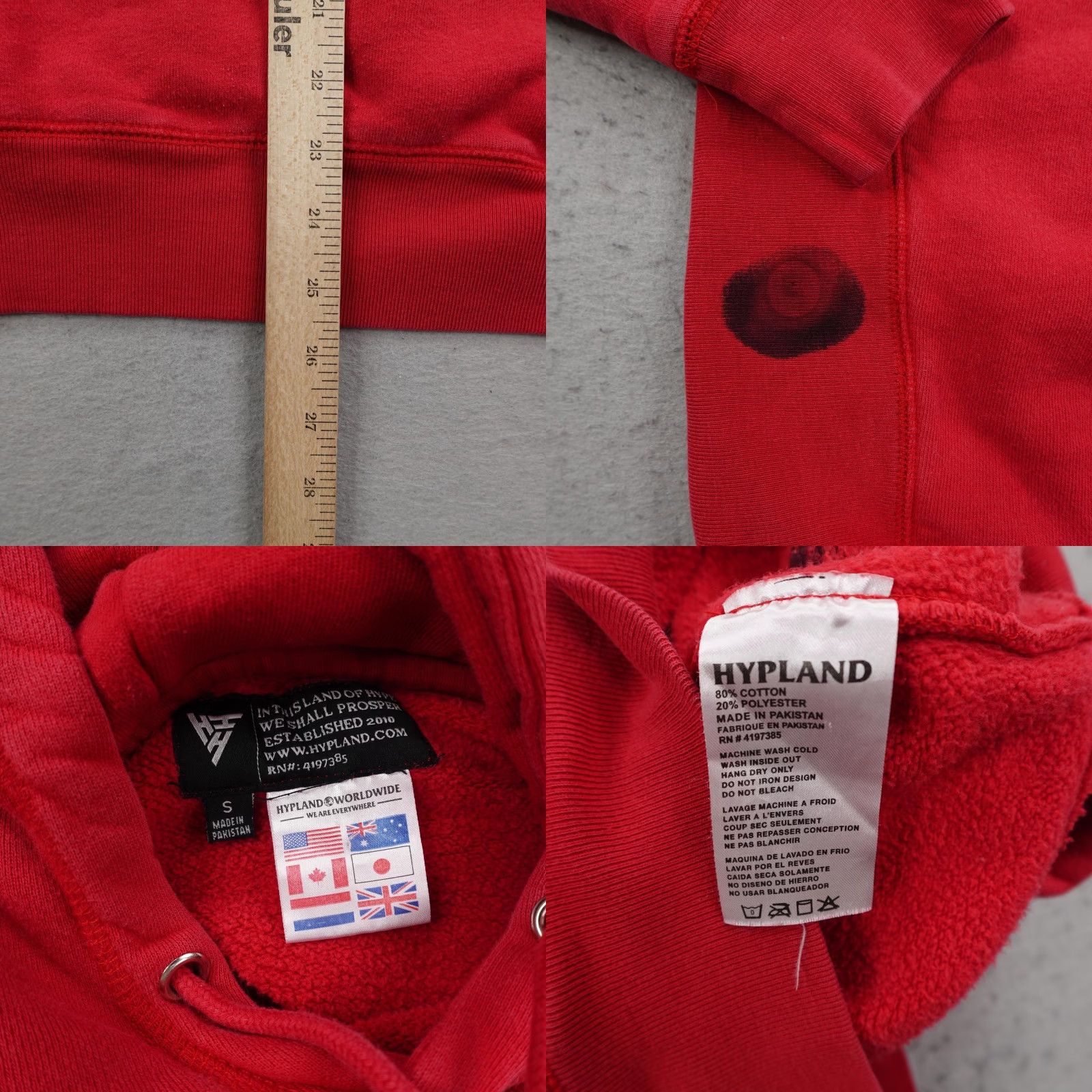 Hypland Hypland Hoodie Mens S Red Worldwide Flag Graphic Pullover Sweatshirt Sweater Size US S / EU 44-46 / 1 - 8 Thumbnail