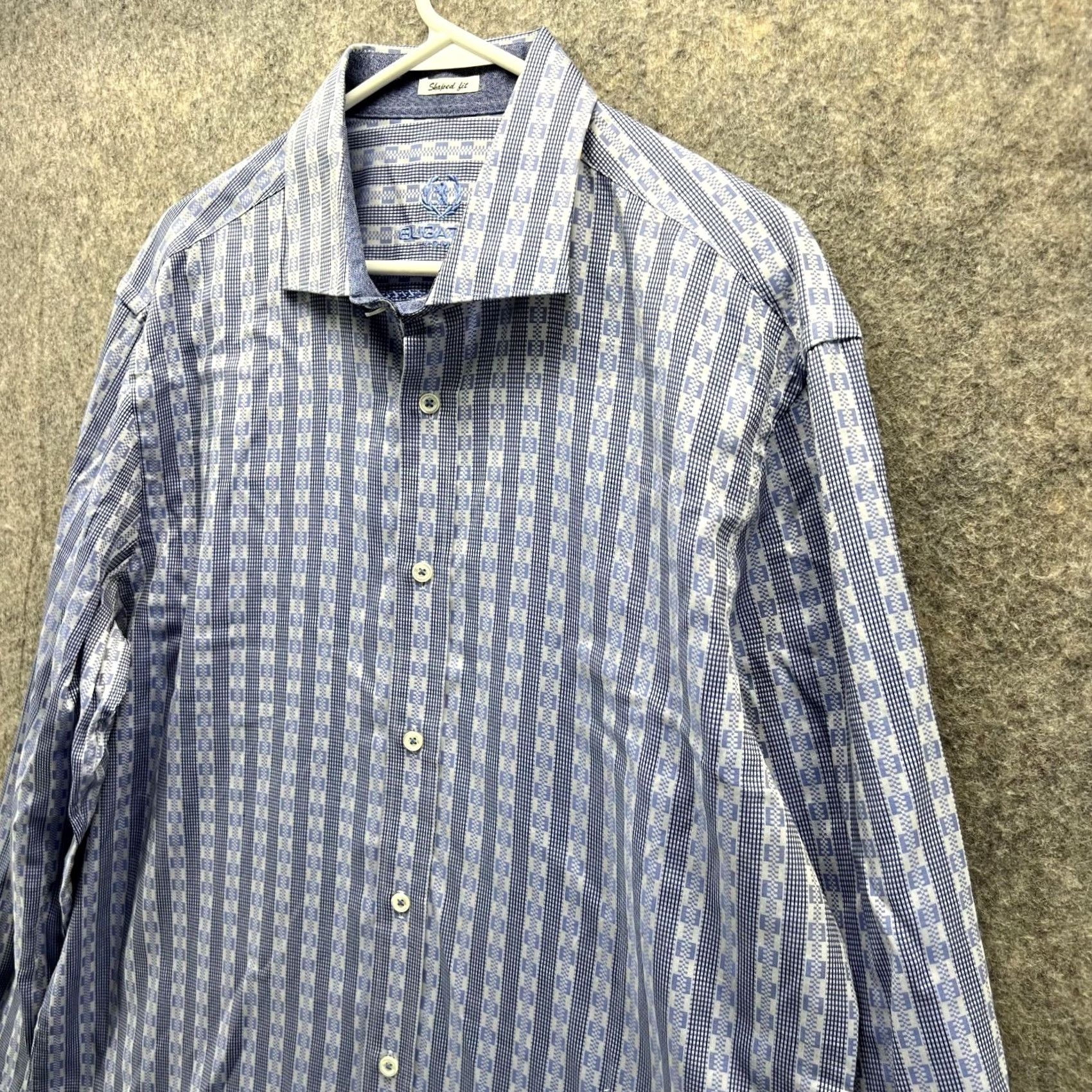 BUGATCHI Bugatchi Shirt Men XL Blue Striped Button-Up Shaped Fit Patterned Casual Button-Down Size US XL / EU 56 / 4 - 4 Thumbnail