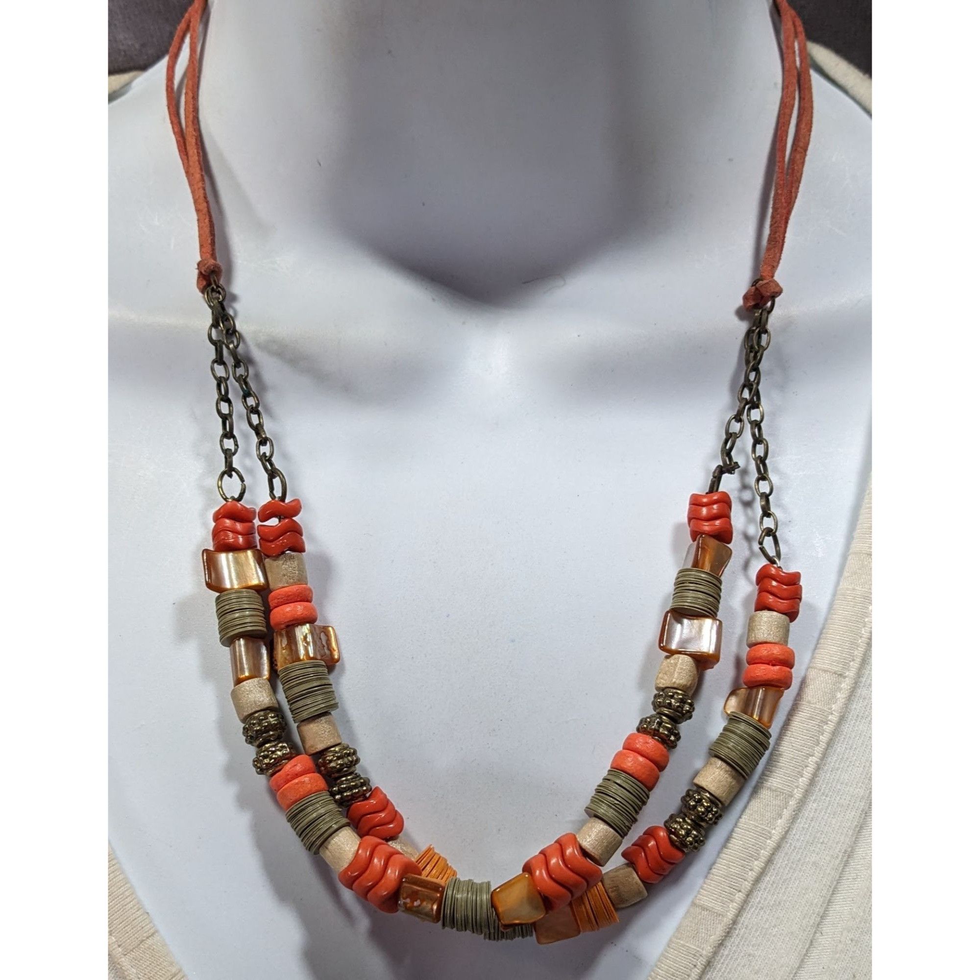 Other Vintage Retro Orange Mixed Media Beaded Necklace Size ONE SIZE - 4 Thumbnail
