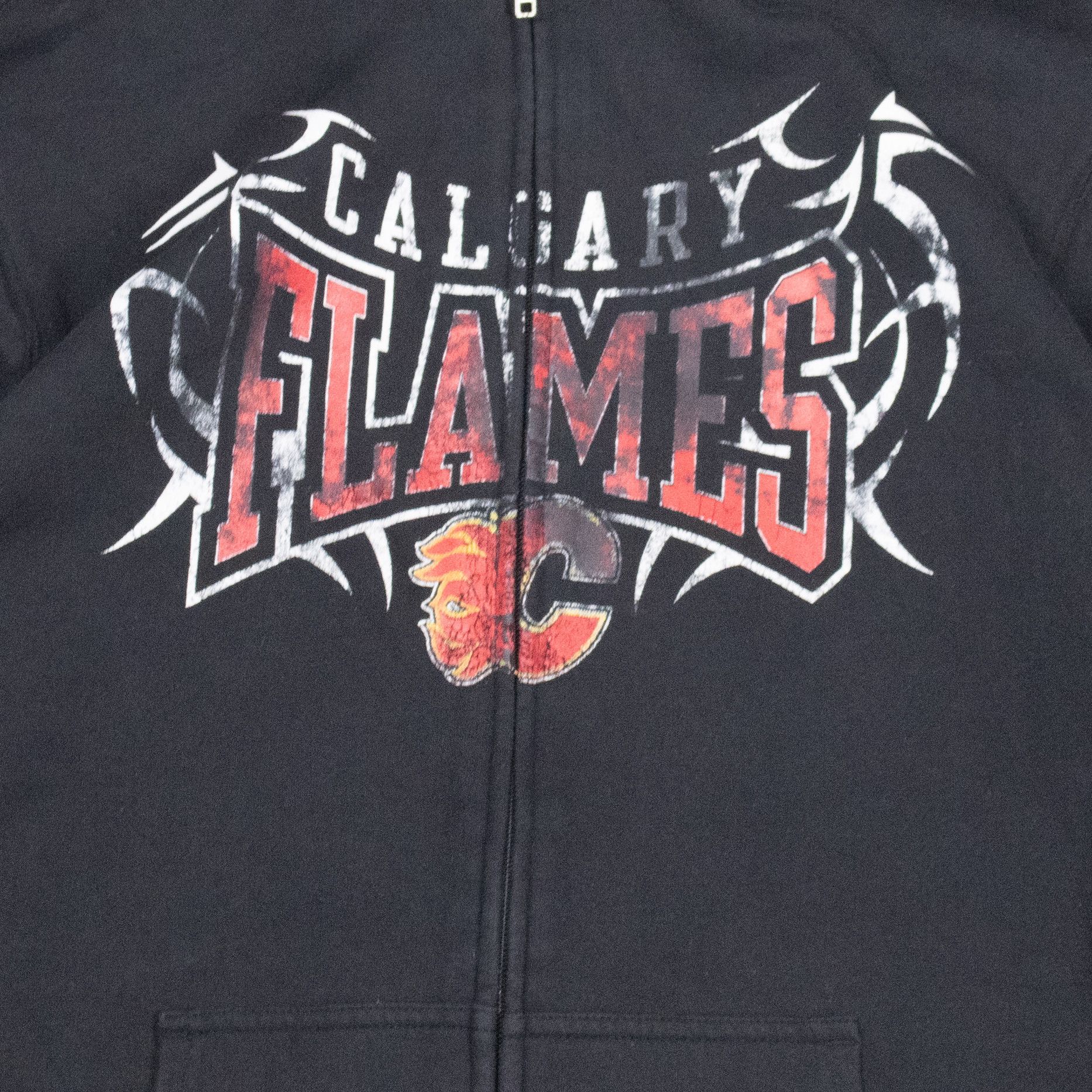 NHL Y2K 2000’s Reebok Calgary Flames Metal Logo Black Zip Hoodie Size US M / EU 48-50 / 2 - 5 Thumbnail